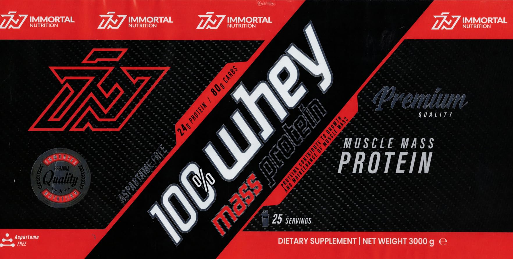 Weight Gainer in Polvere 100% Whey Mass Protein 3000 g Immortal Nutrition, Maltodestrine e Proteine del Siero del Latte Integratore per la Crescita della Massa Muscolare e del Peso (Biscotto e Crema)