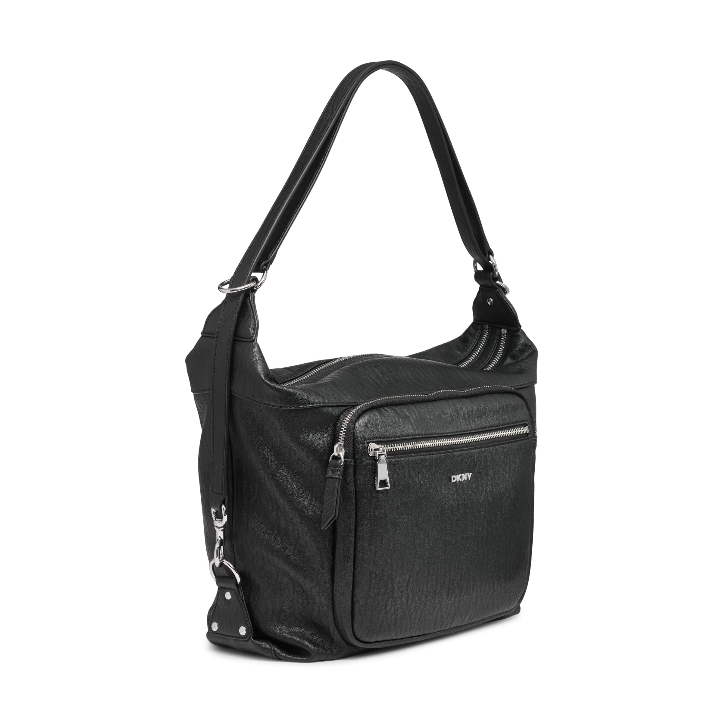 DKNY Bolso Hobo Shar para mujer, color negro y plateado, negro/plata