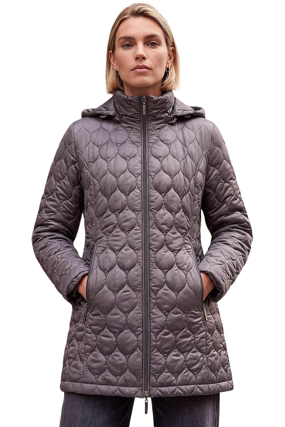 Roman Women Padded Longline Coat with Hood - Ladies Zip Through Autumn Winter Long Length Lightweight Quilted Warm Cosy Everyday Zip Up Casual Jackets Coats