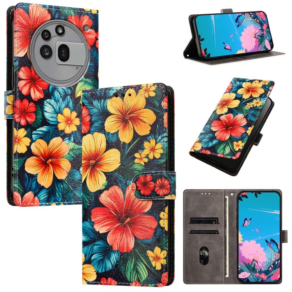 Generic Étui compatible avec Xiaomi 17 (motif : hibiscus) étui portefeuille en cuir à rabat magnétique