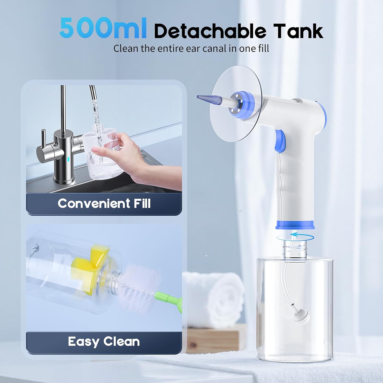 Ear Wax Removal, Electric Ear Cleaning Kit with Light, FSA-HSA-Eligible, Ear Irrigation Kit with 4 Pressure Modes, Safe and Effective Ear Flush Kit with Ear Cleaner - Includes Basin, Towel & 15 Tips