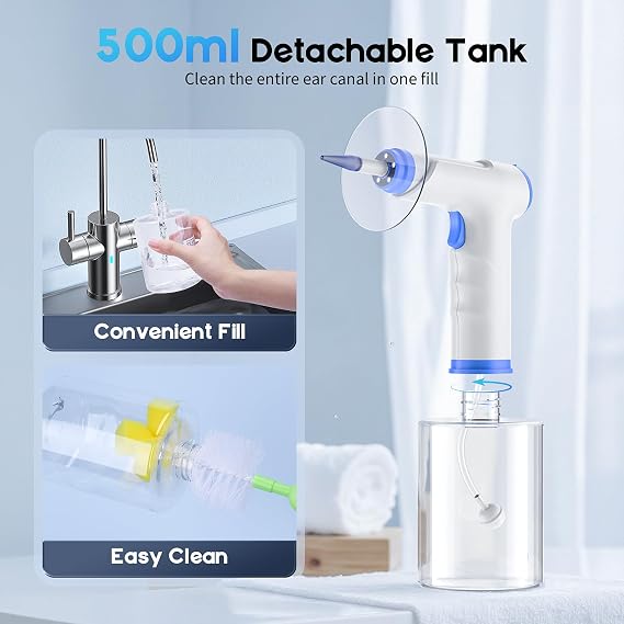 Ear Wax Removal, Electric Ear Cleaning Kit with Light, FSA-HSA-Eligible, Ear Irrigation Kit with 4 Pressure Modes, Safe and Effective Ear Flush Kit with Ear Cleaner - Includes Basin, Towel & 15 Tips