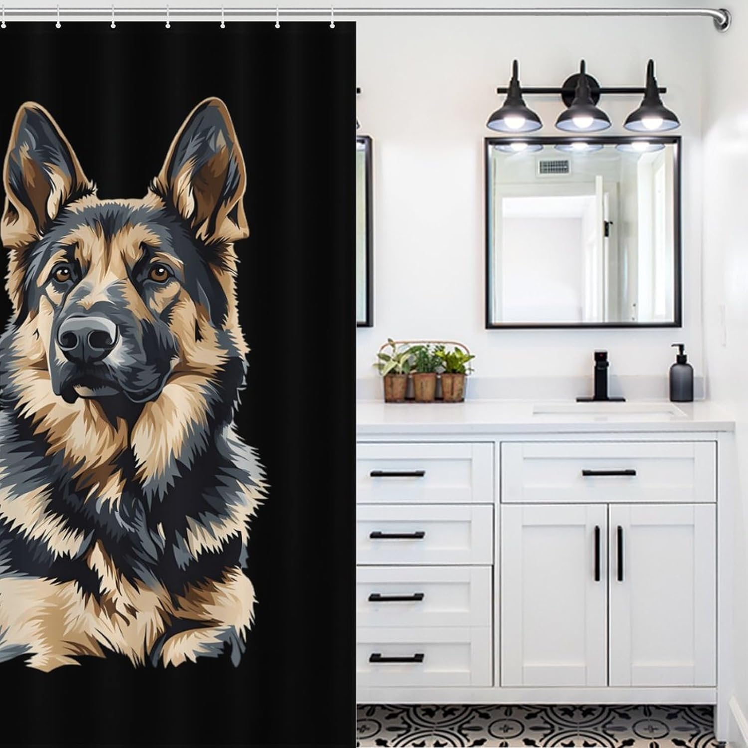 German Shepherd Dog Funny Shower Curtains Washable Bath Curtain Liner with Hooks for Bathroom Bath Tubs