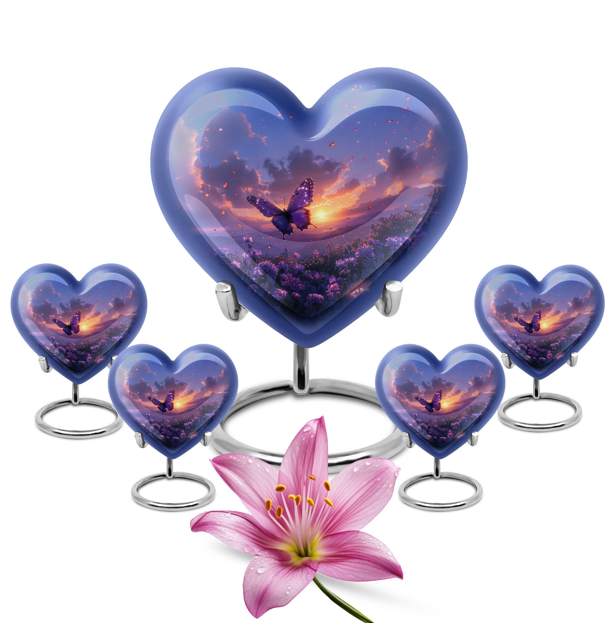 YATHABHISA Purple Sunset Butterfly Urns for Ashes, Heart Urn, Funeral Urns for Adult Ashes Men, Urn for Ashes for Women, Decorative Cremation Urns for Human Ashes, Urns for Human Ashes Adult Female