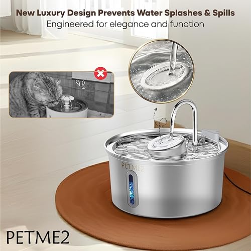 Miniatura 3 de Fuente de agua de acero inoxidable para gatos, dispensador de agua para mascotas de 3.2 L108 onzas para gatos y perros, diseño de grifo de flujo