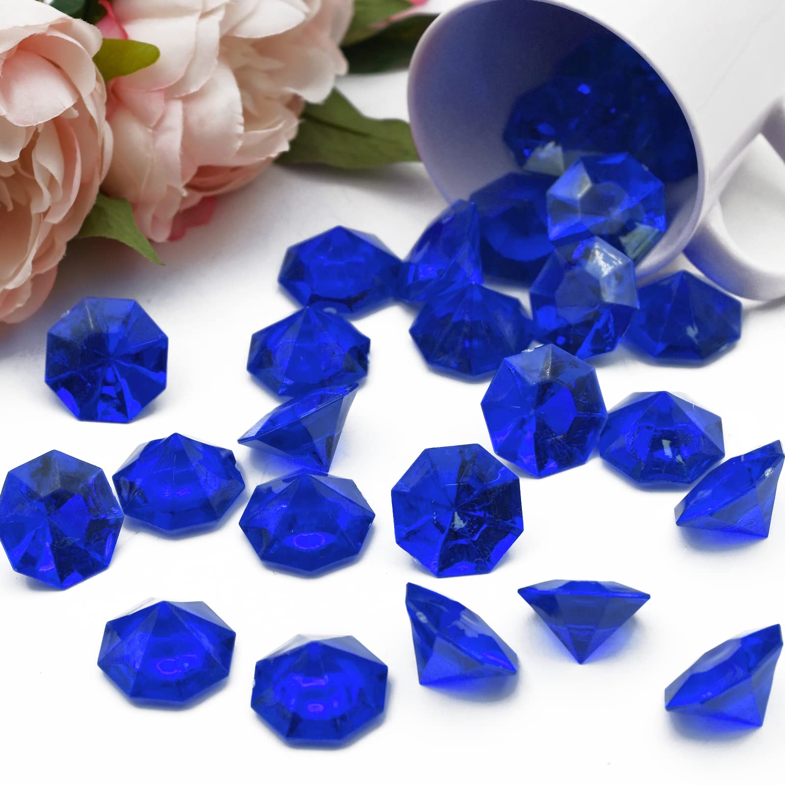 WBJKZJD 47pcs Large Acrylic Diamond Gems, 25 Carat Faux Crystal Diamonds for Vase Fillers, Table Scatter, Wedding & Event Decorations(Dark Blue)