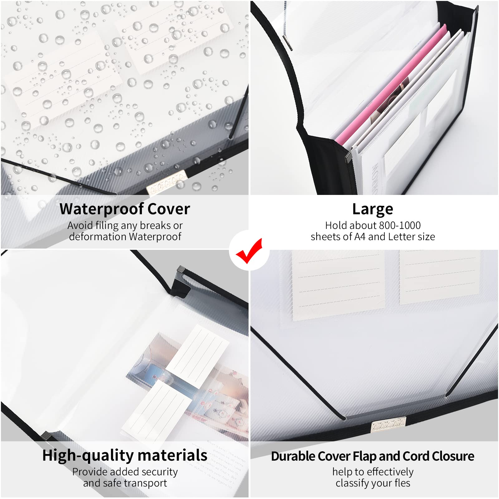 Carpeta De Archivos Expandible Organizador De Documentos Con Solapa Y  Cierre De Cable, Transparente Impermeable, Expansión, image size:1600x1600