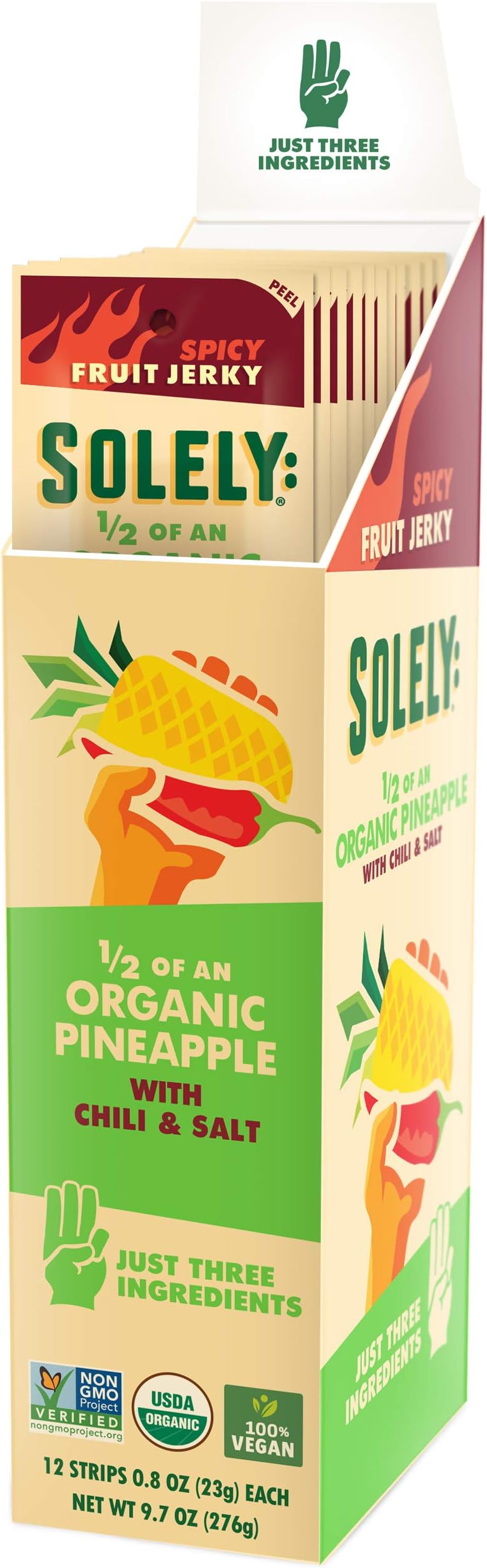 SOLELY Organic Spicy Pineapple Chili and Salt Fruit Jerky 12 Individually