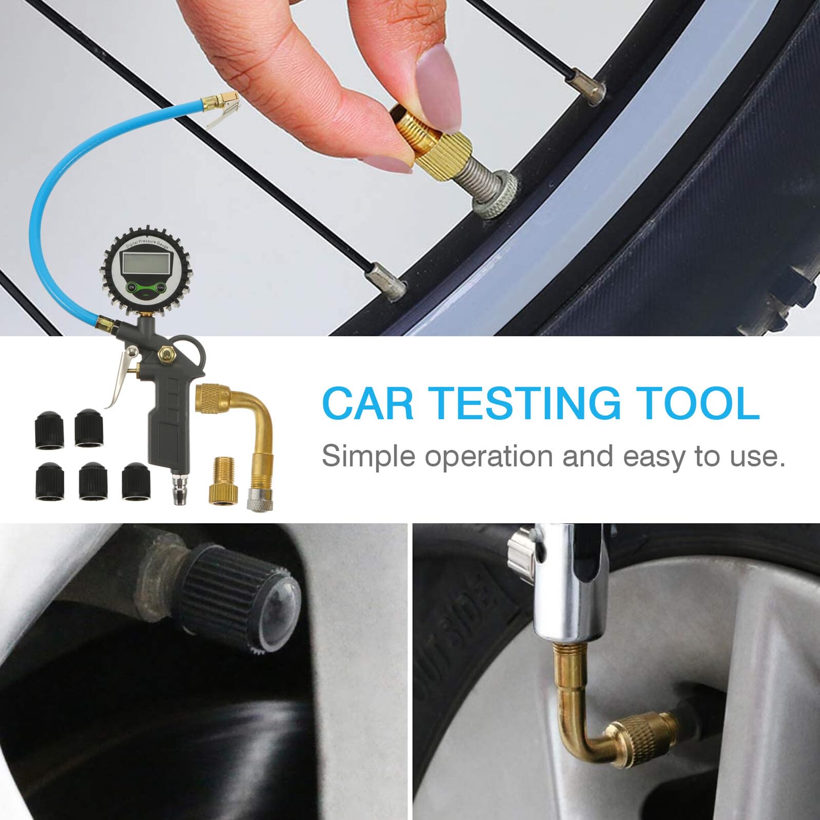 Medidor de Presión de Neumáticos de Coche Pantalla Digital | Aleación de Aluminio, Ligero y Portátil, Herramienta de Prueba para Neumáticos de Automóvil