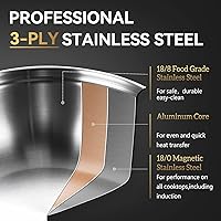 Vista 2 de LOLYKITCH Sartén Salteadora de Acero Inoxidable Tri-Capa de 7 Cuartos con Tapa, Sartén para Freír Profunda de 12 Pulgadas, Sartén Grande, Cocinero