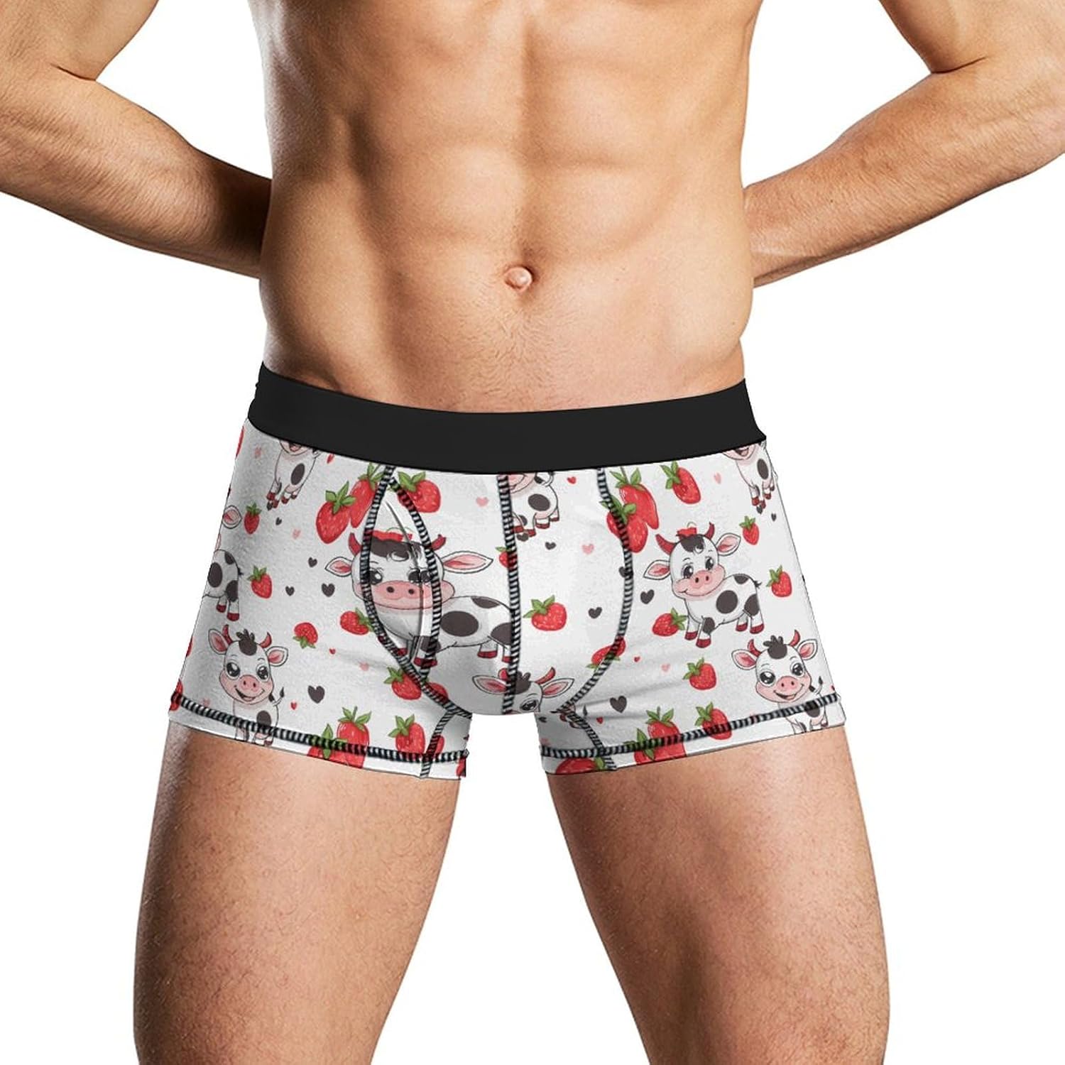 Cute Cow Strawberry Novelty Men's Trunks Soft Breathable Underwear Patterned Stretch Briefs
