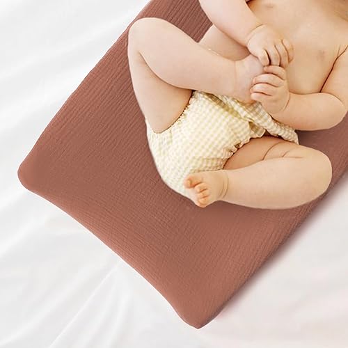 Miniatura 7 de Konssy Funda para cambiador de muselina para bebés, niñas y niños, 100% algodón, ajustada, para pañales, sábanas suaves y transpirables, paquete de