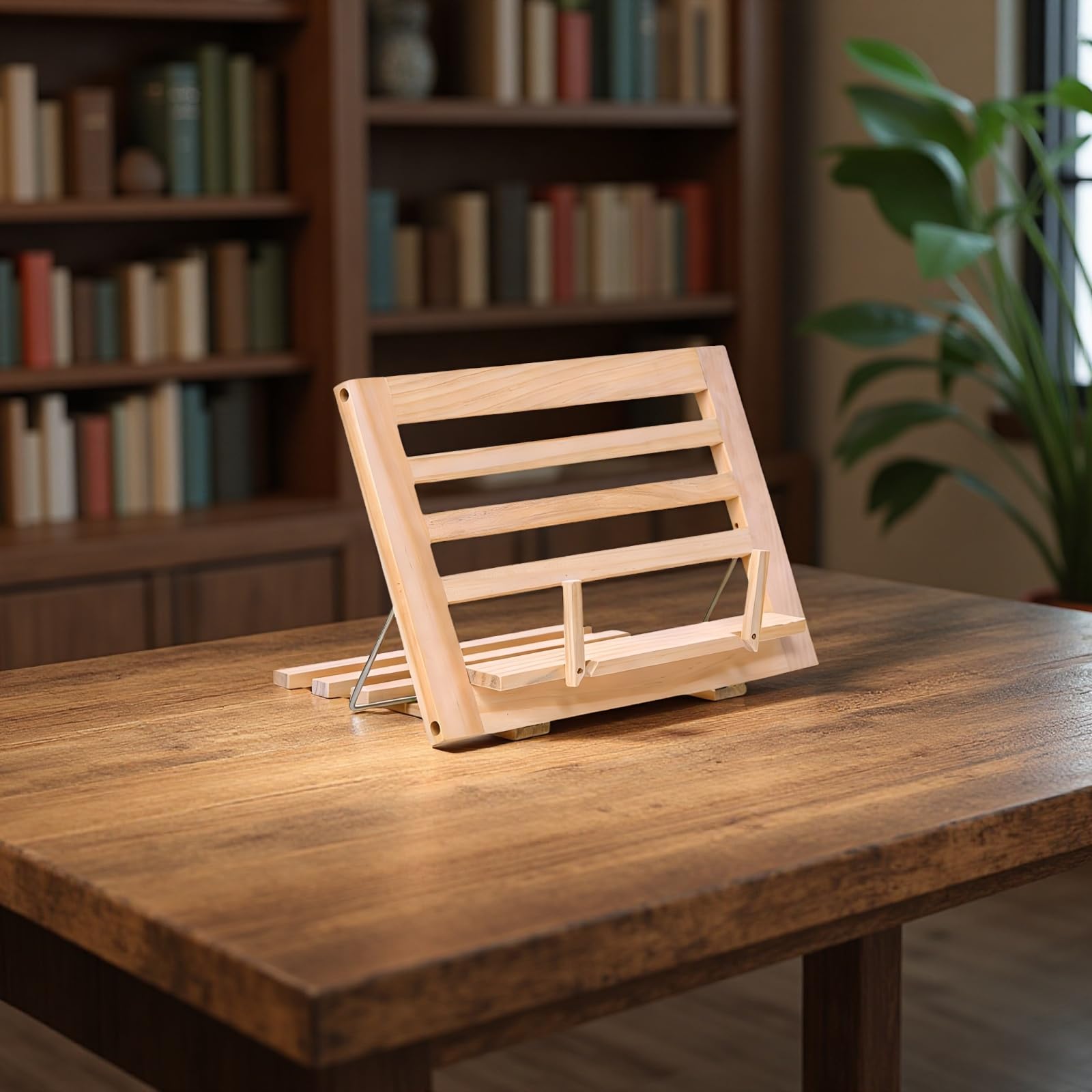 Support de livre réglable en bois, support de cuisine portable avec porte-pages flexibles, support de lecture pliable mains libres, aide à réduire la tension du cou, 34,0 x 34,0 x 23,9 cm