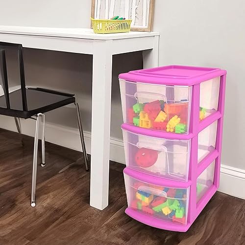 Miniatura 8 de HOMZ Torre de Cajones, Carrito Organizador de Almacenamiento de Plástico Transparente de 3 Niveles, Marco Morado - Contenedores de Cajones Rodantes