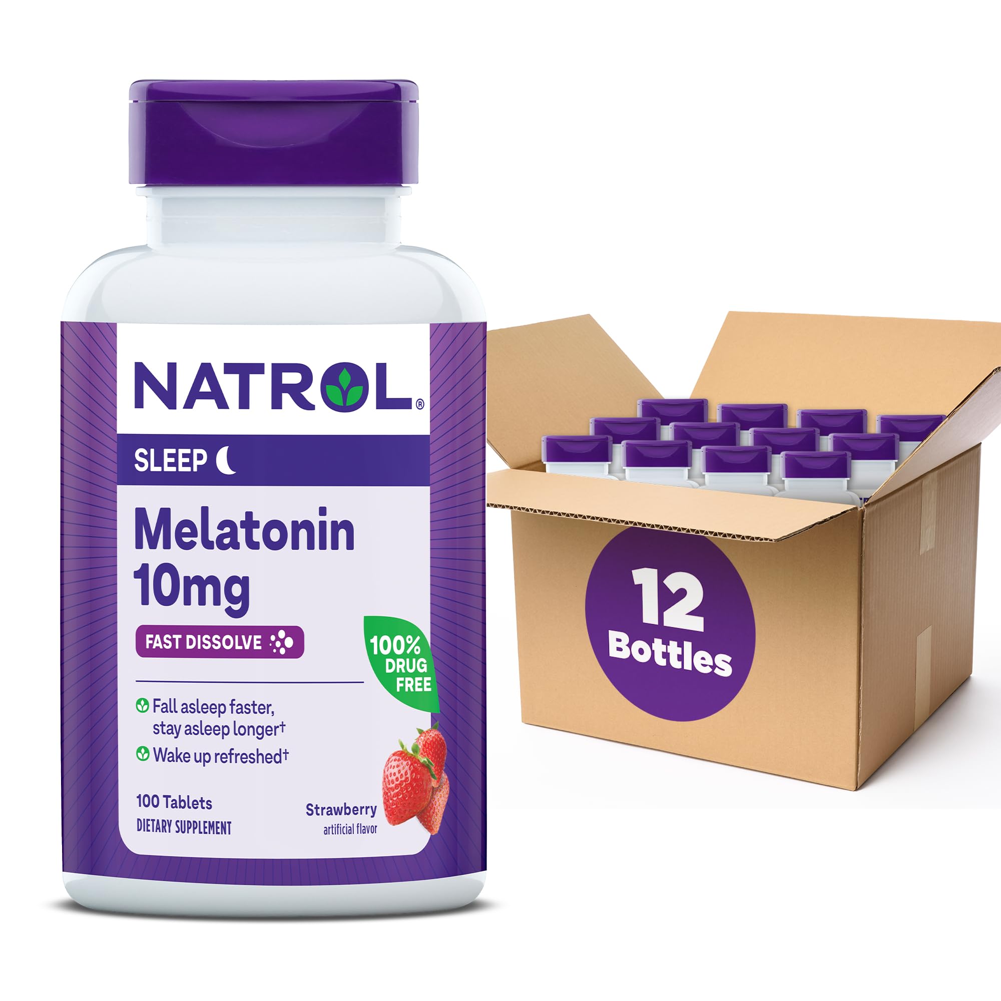 Natrol Fast Dissolve Melatonin 10 mg Melatonin Supplements for Restful Sleep Sleep Support for Adults 100 Strawberry-Flavored Melatonin
