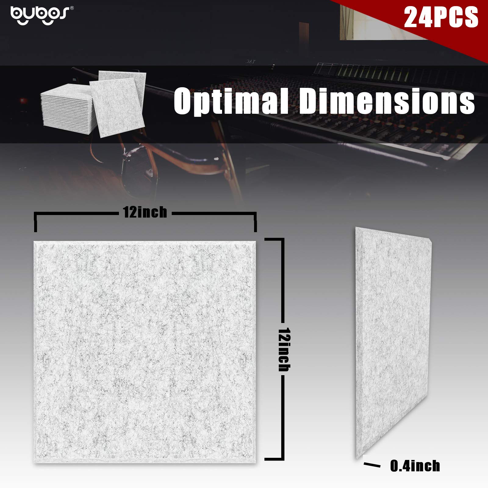 BUBOS 24 Pack Acoustic Panels Soundproof Wall Panels,12“x12“x0.4" Sound