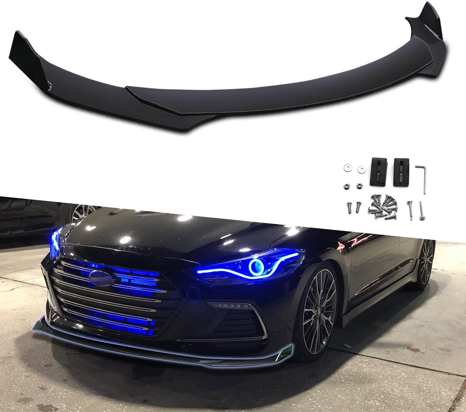 x xotic tech Front Bumper Lip Chin Spoiler Splitter Diffuser Guard Wing Protector Trim Car Body Kit, Compatible with Hyundai Elantra Accent (Gloss Black) 3pcs