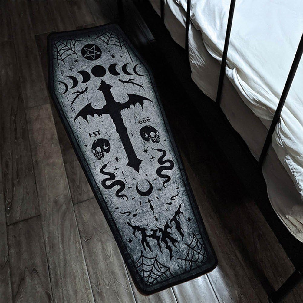 Coffin Bath Mat Halloween Rug Gothic Home Decor for Bathroom Bedroom, Horror Coffins Door Mat Non Slip Rugs for Halloween Decorations