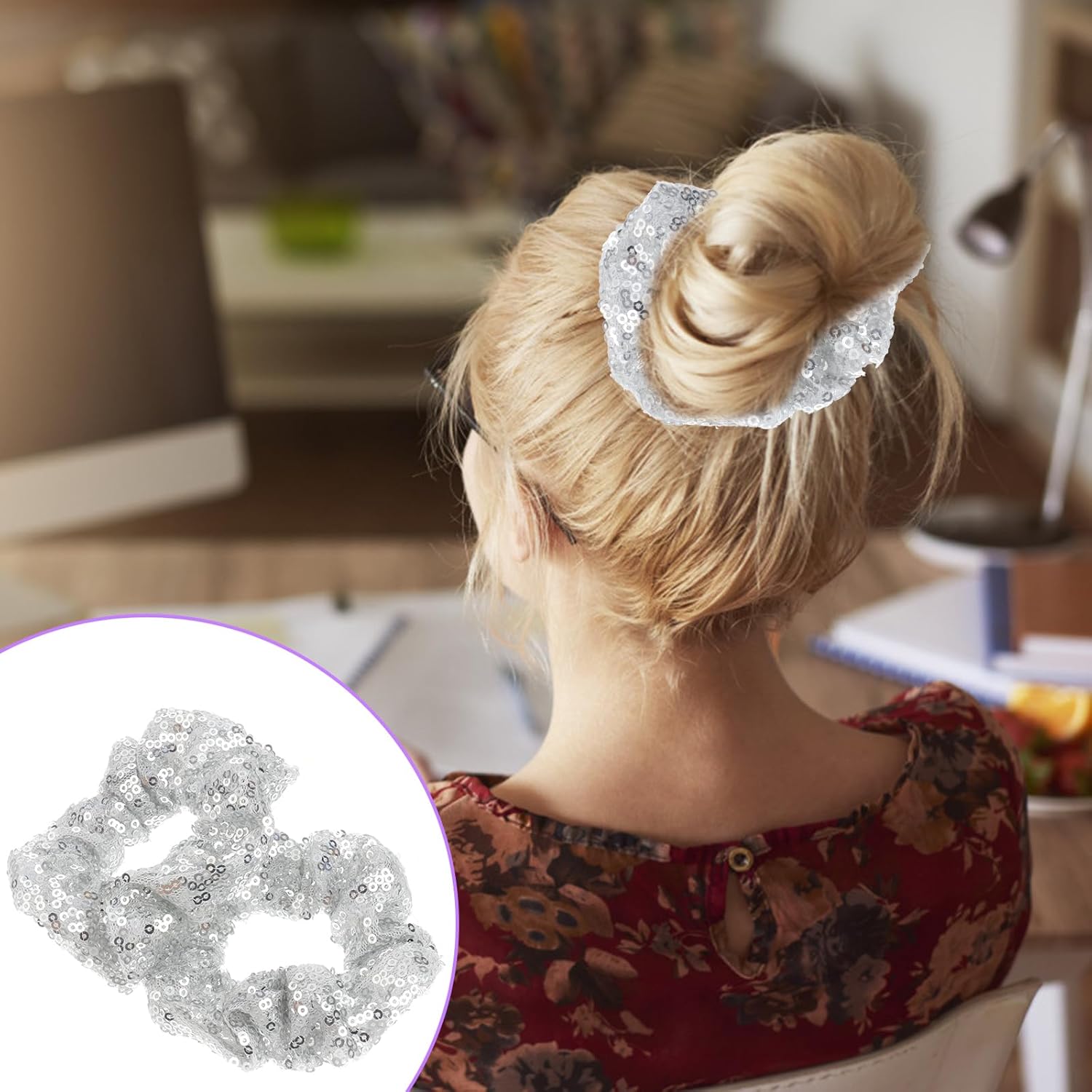 2PCS Sequin Hair Scrunchies Glitter Sequins Christmas Hair Scrunchies Hair Bobbles for Women Girls - Image 4
