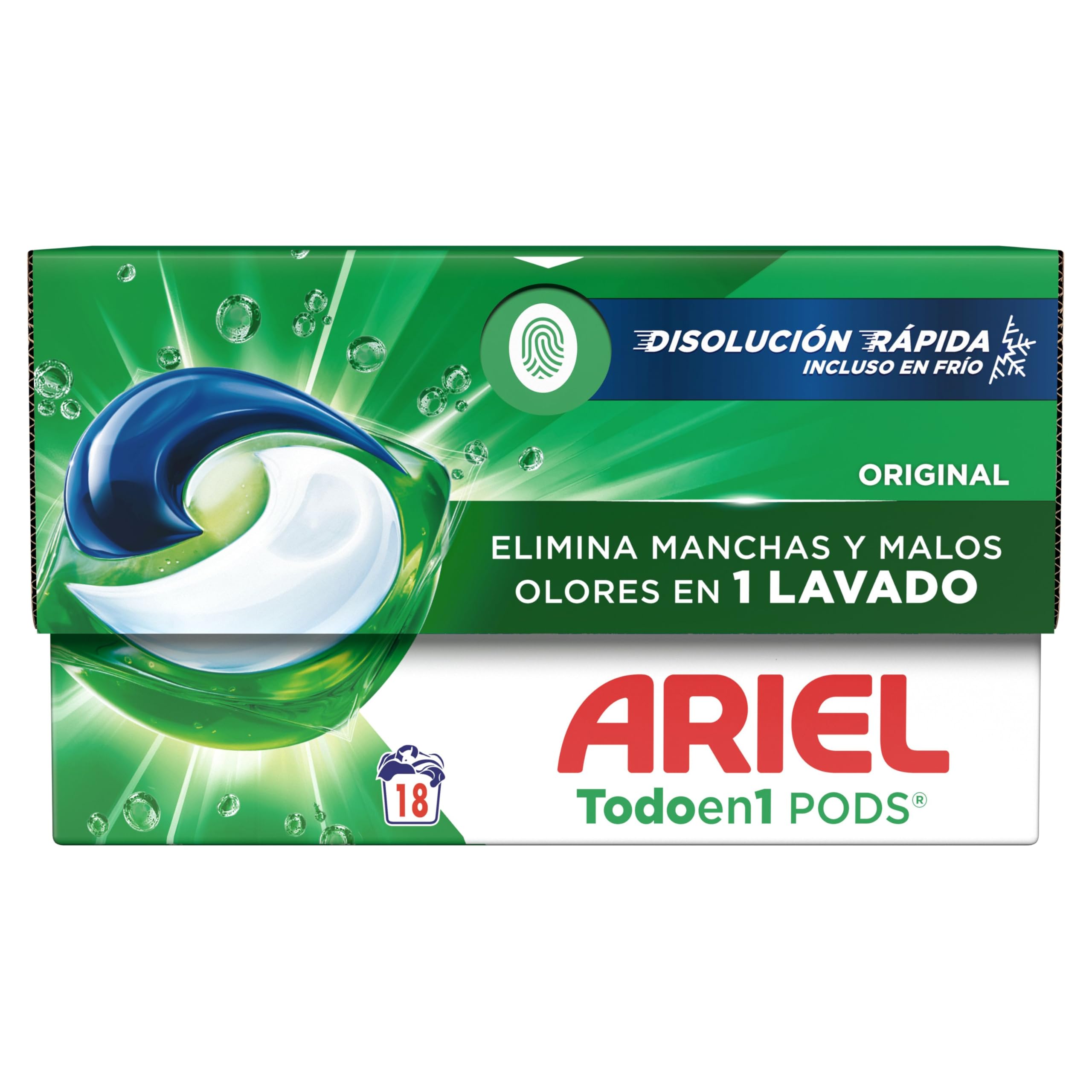 Ariel PODs Todo en 1 Detergente en Cápsulas Original, Elimina Manchas y Olores en 1 Lavado, 72 Cápsulas