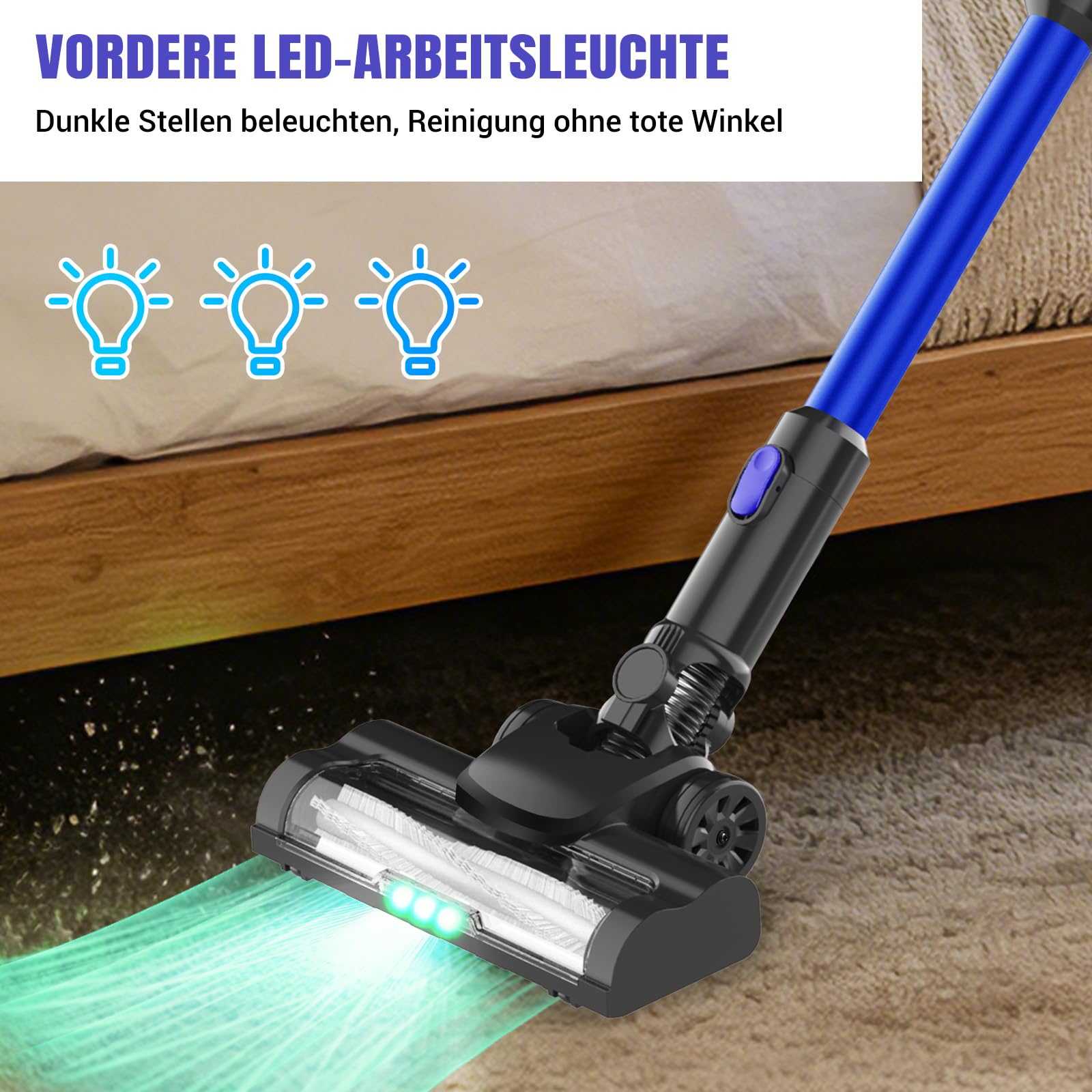Aspiradora inalámbrica con batería, 140 W/40 KPa, aspiradora con batería, aspiradora eléctrica, escoba con luces LED y estación de carga, aspiradora inalámbrica ligera para suelos duros, alfombras