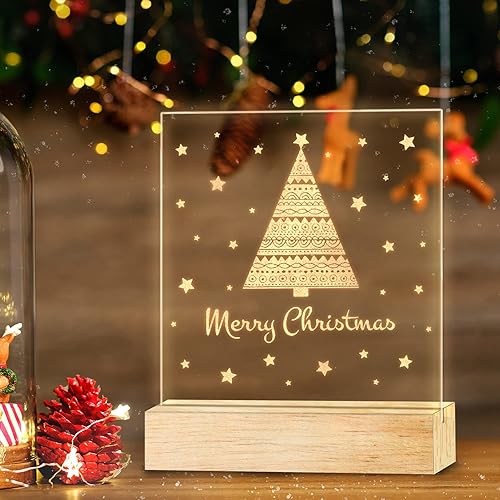 Decoración de mesa de Navidad con luz LED, lámpara de ilusión de Navidad de acrílico, decoración de invierno para mesa de casa, cocina, regalo de