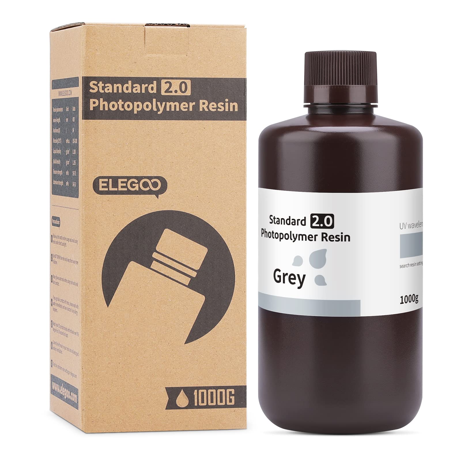 ELEGOO 405nm Rapid Resin Żywica do drukarki 3D, LCD UV, fotopolimerowa, 1000 g, 2.0, szara