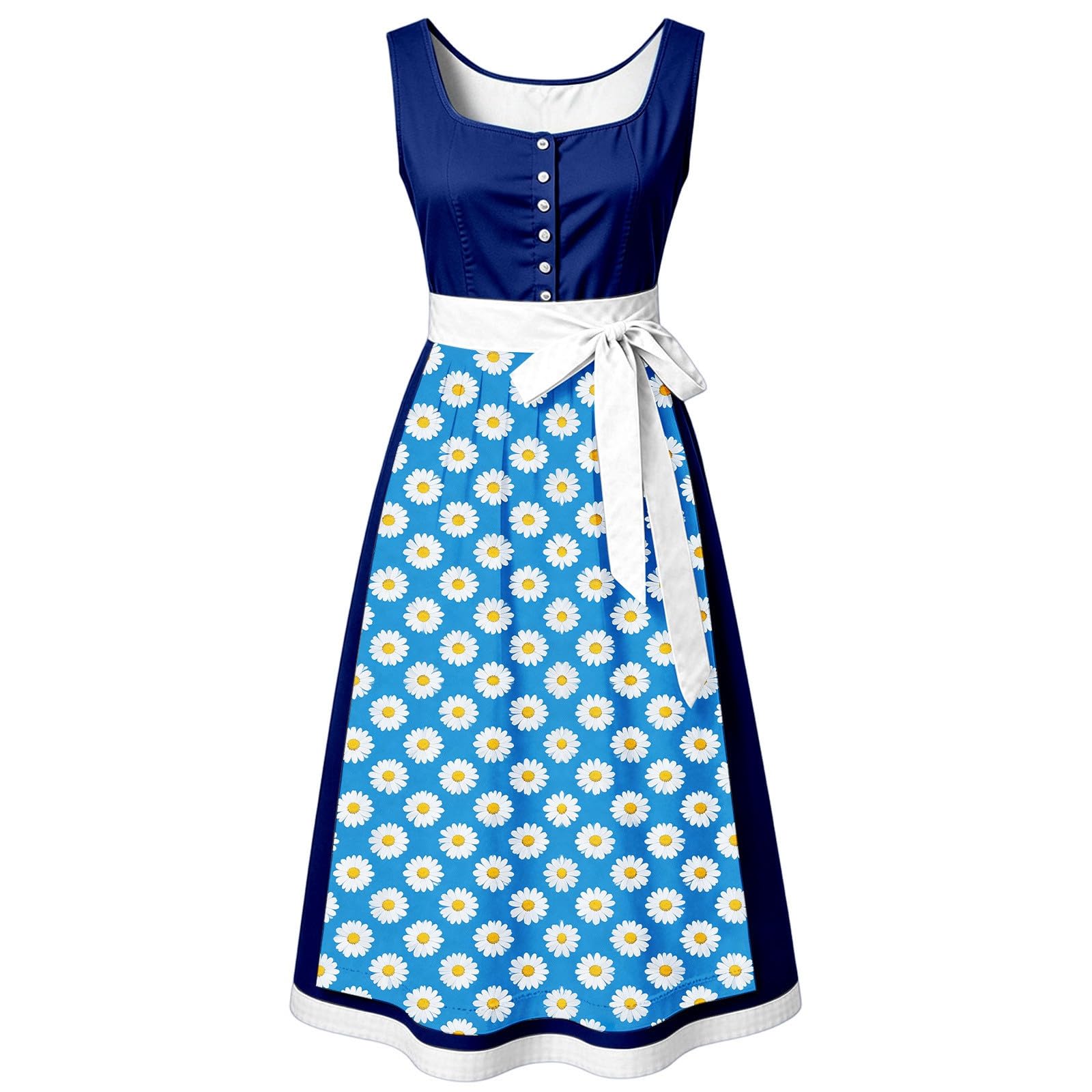 Generisch Dirndl da donna, taglie grandi, per Oktoberfest, vestito midi per costume tradizionale bavarese, elegante abito da festa della birra con motivo floreale, fiocco impero