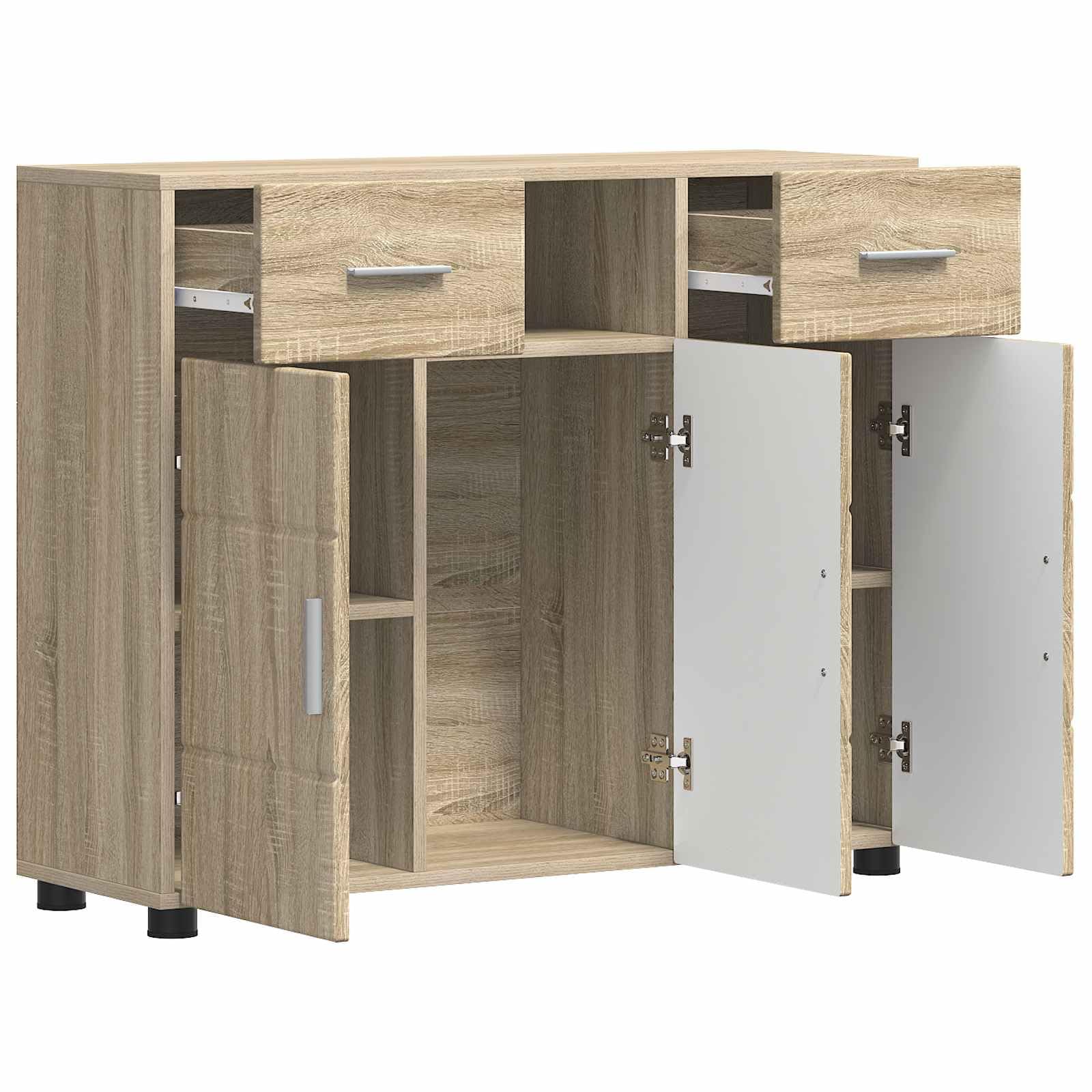 Armadio in legno di quercia Sonoma con 3 ante, 2 cassetti e 3 ripiani, opaco, versatile per soggiorno, ufficio e sala familiare, durevole e facile da pulire