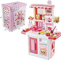 Vista 8 de Juego de cocina para niños, juego de cocina con luces y sonidos realistas, fregadero de juego con agua corriente, alimentos y asesores de cocina