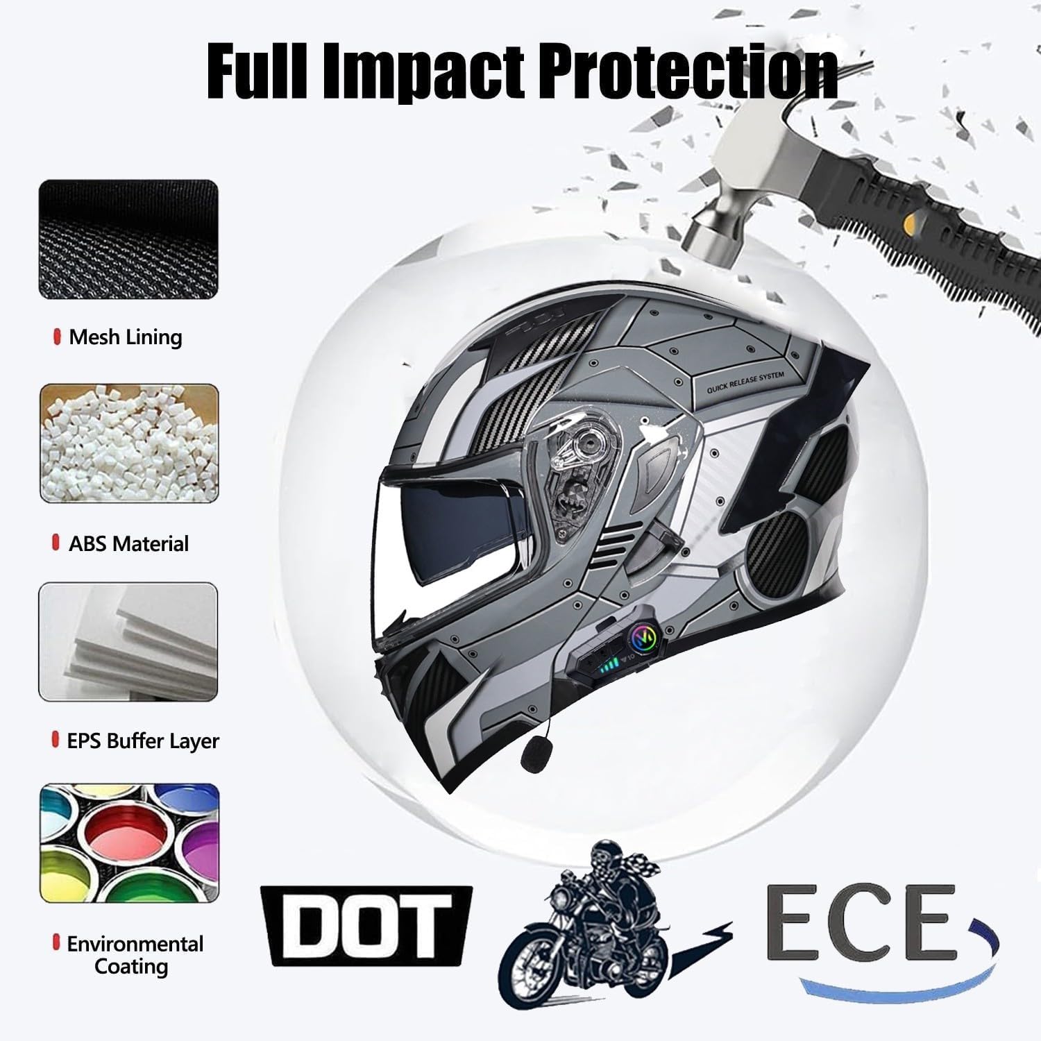 Motorradhelm mit Bluetooth Integralhelme Klapphelm DOTECE-geprüft mit HD Anti-Fog-Doppelvisier Klappbarer Modularer Motorrad Helme für Erwachsene Männer und Frauen
