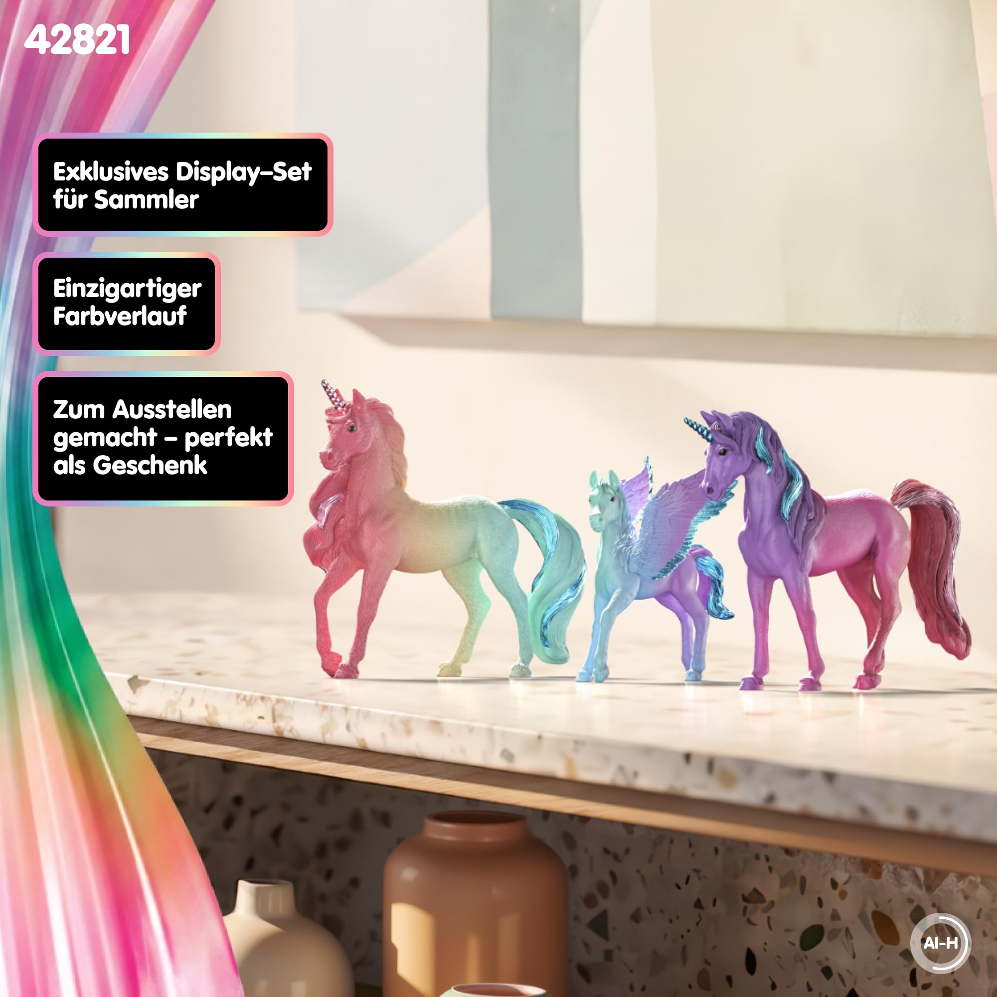 Schleich Collectors Regenbogeneinhörner Set 42821 detaillierte Figuren metallische Details Farbverlauf 3-teilig