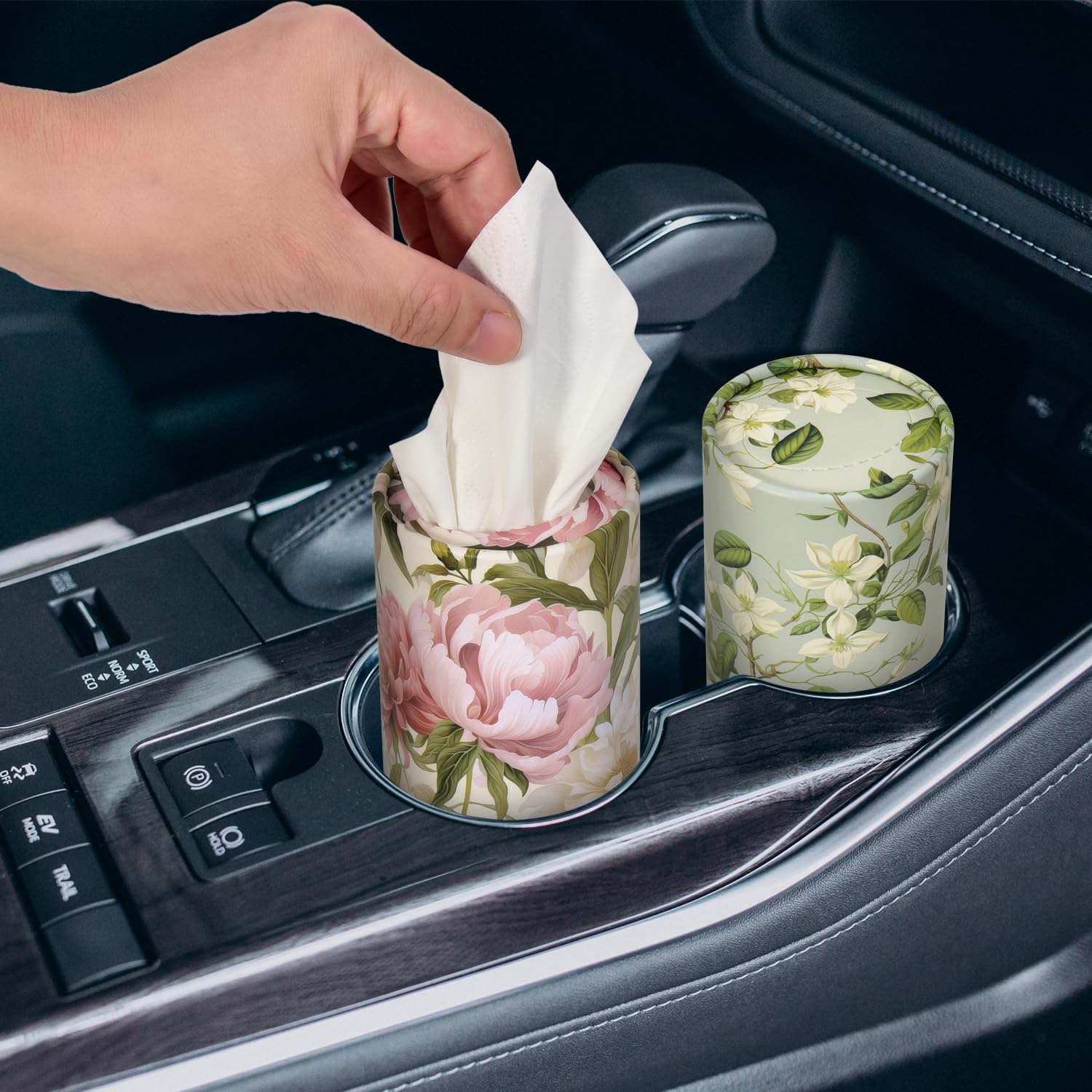 4pack Car Tissues Holder with Facial Tissues Vintage Rose Peony Orchid Travel Tissue Tubes Box Container for Car Tissues Cylinder Car Cup Holder