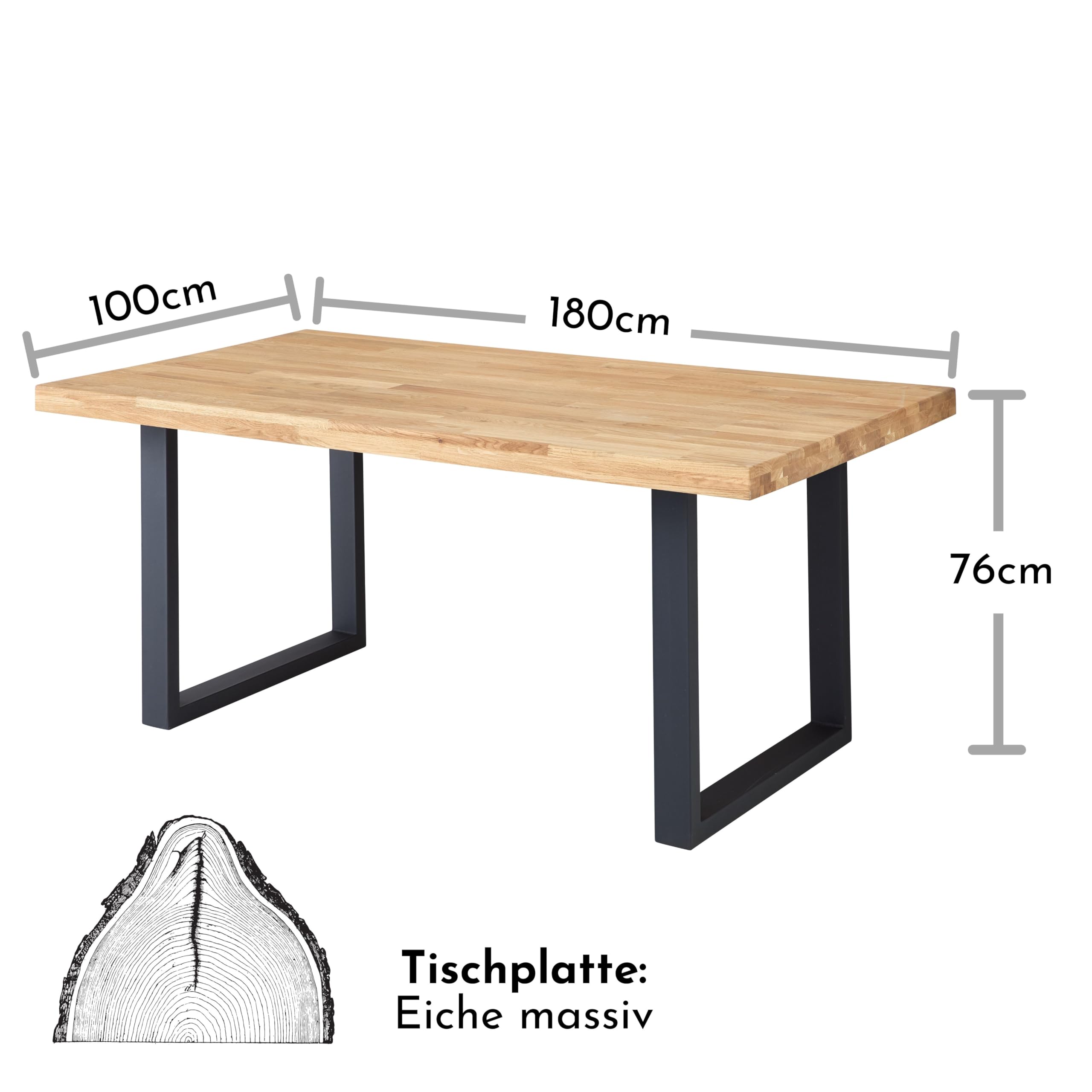 CHRIS U Esstisch Eiche Massivholz Esszimmertisch 180 x 76 x 100 cm (B/H/T)