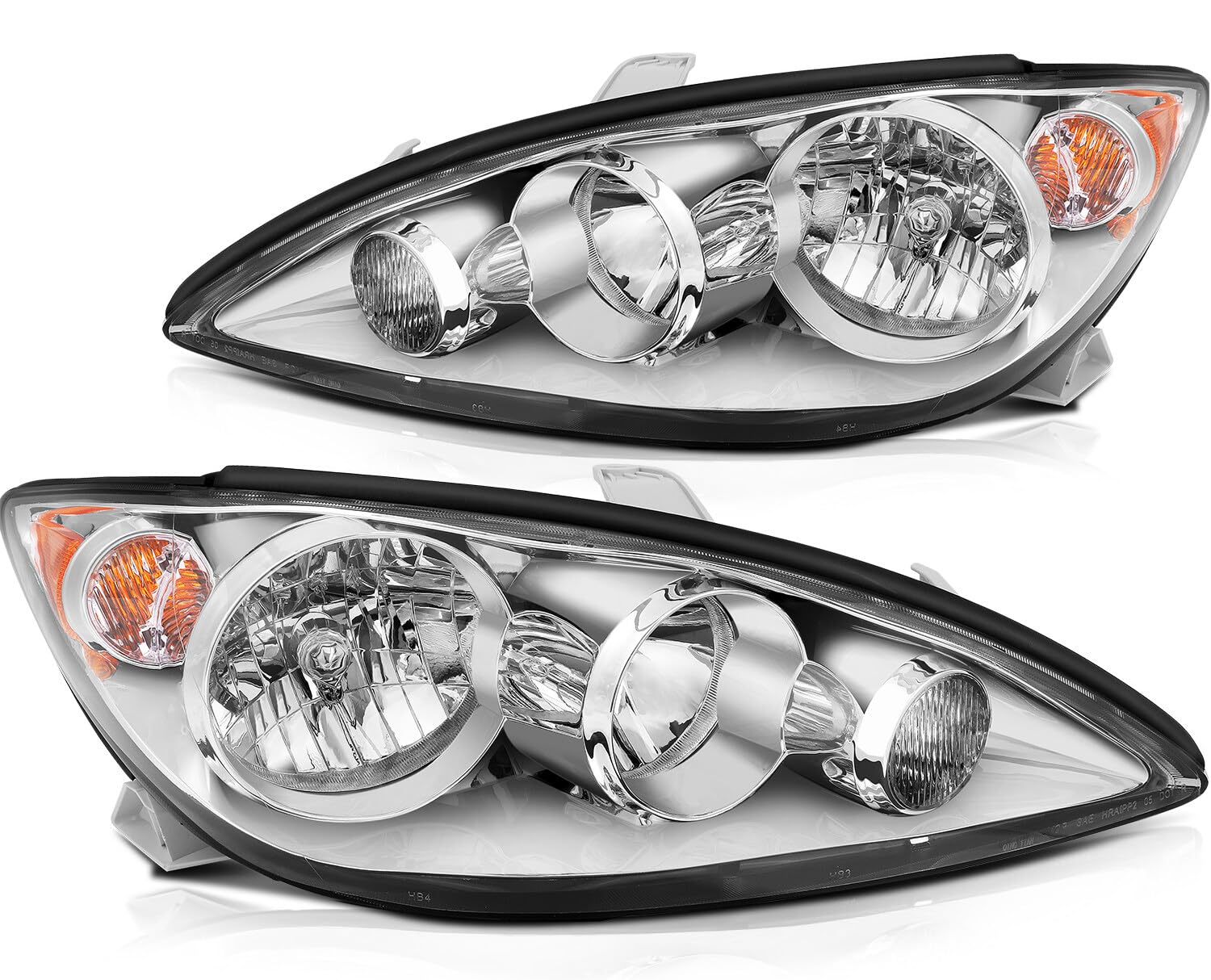LBRST Headlight Assembly for Toyota Camry 2005-2006 Chrome Housing Amber Reflector Clear Lens Driver and Passenger Side Headlamp