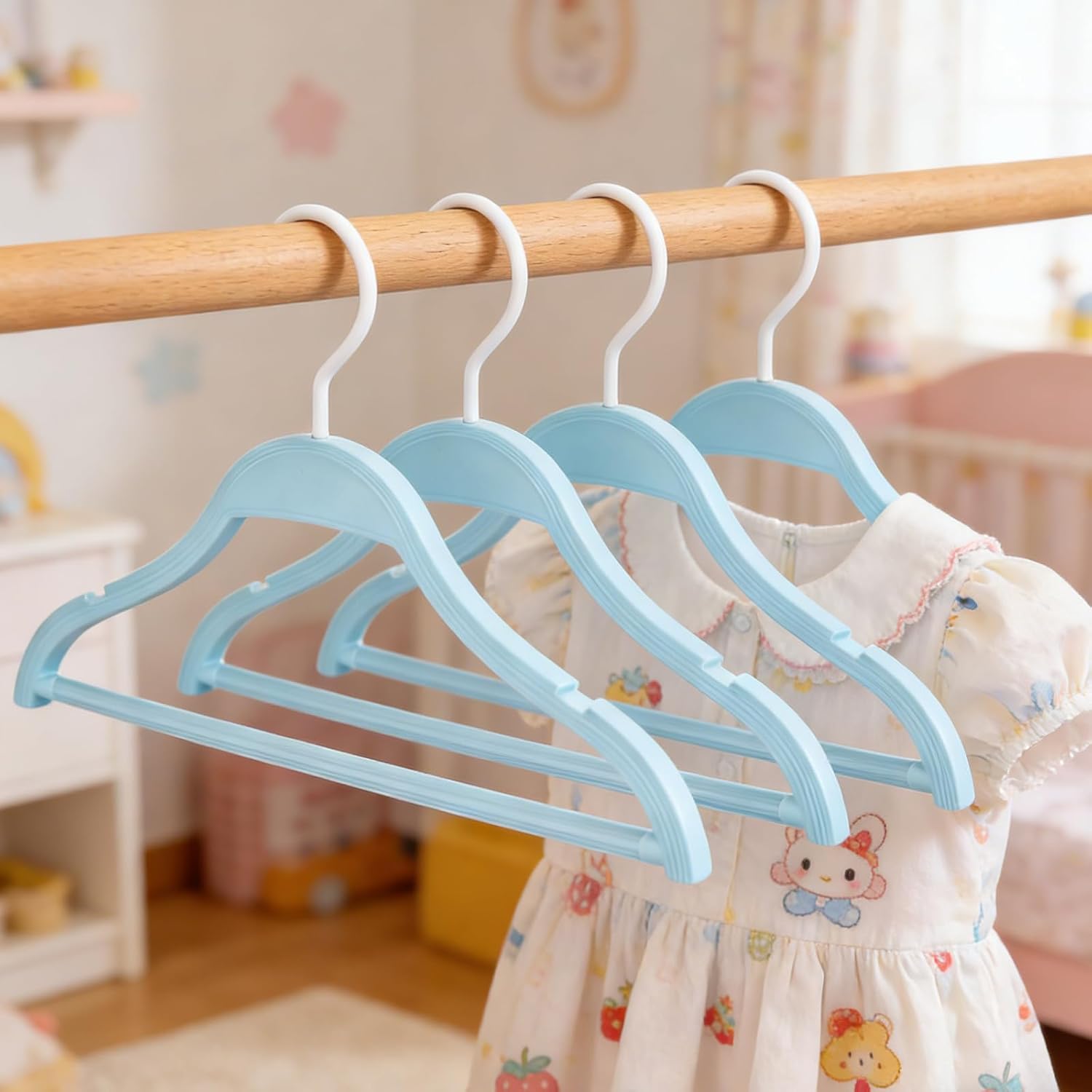 Fresh Blue Kids Hangers 20 Pack - Ultra Thin Non Slip Plastic Hangers for Closet, Heavy Duty 12.6 Inch Small Hangers for Childrens Clothes, Space Saving for Teenagers Uniforms Coats