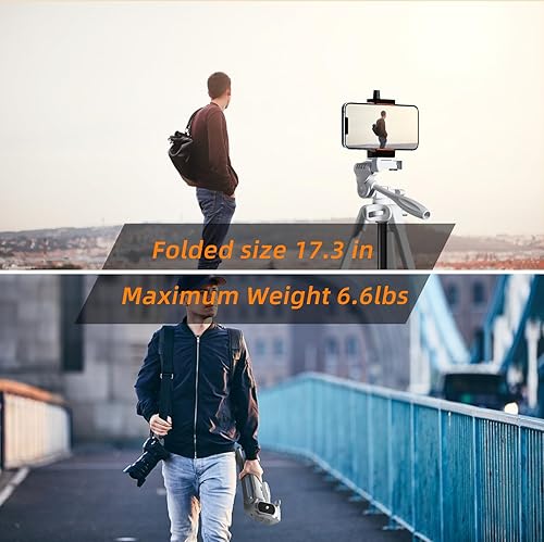 Miniatura 5 de PHOPIK Soporte de trípode extensible - Trípode de teléfono de 55 pulgadas con panorama 360, video obturador, tornillo de montaje de 14 pulgadas para