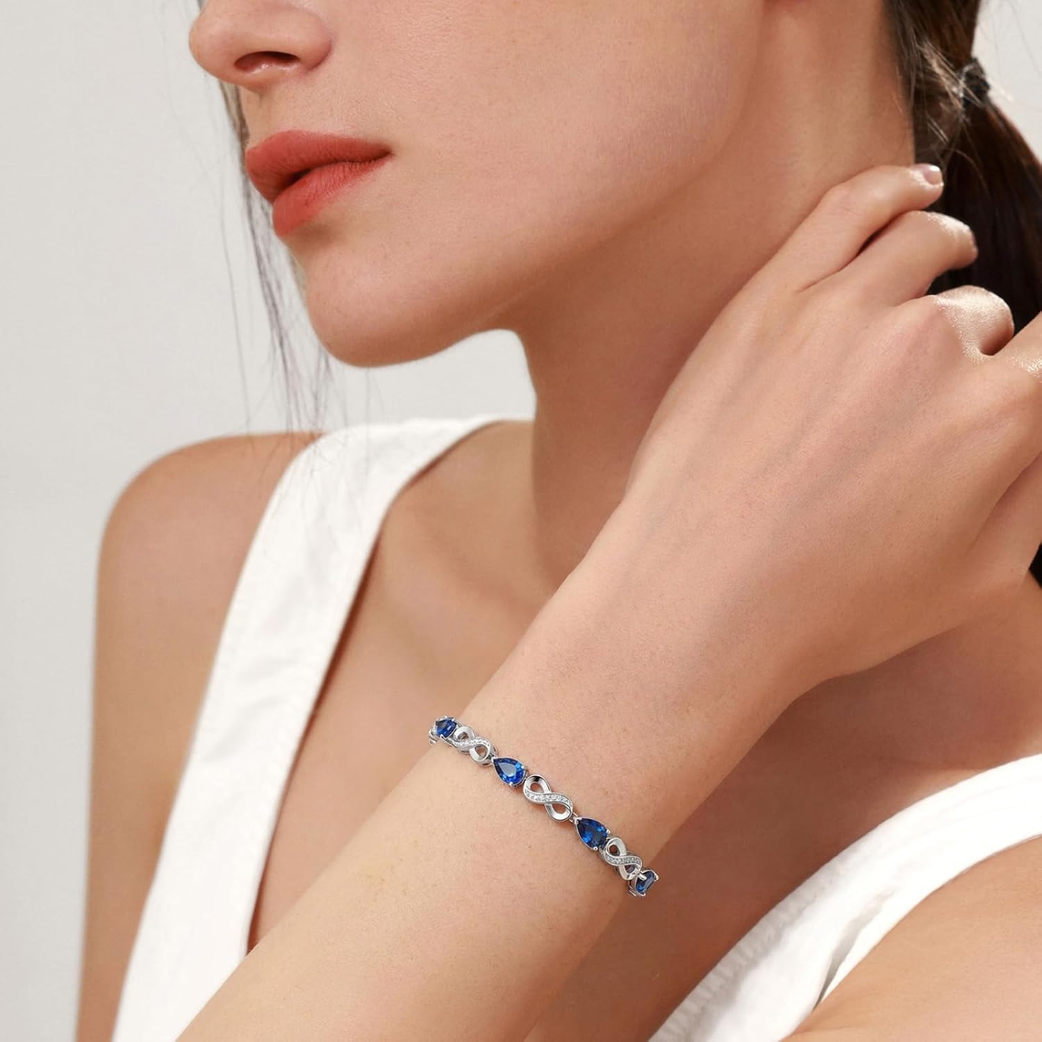 FANCIME Infinity Embrace Birthstone Tennis Bracelet for Women Infinity Design Sterling Silver Pear Shape Gemstone Jewelry Anniversary Birthday Mothers Day Gifts for Women Her Mom Wife - Image 2
