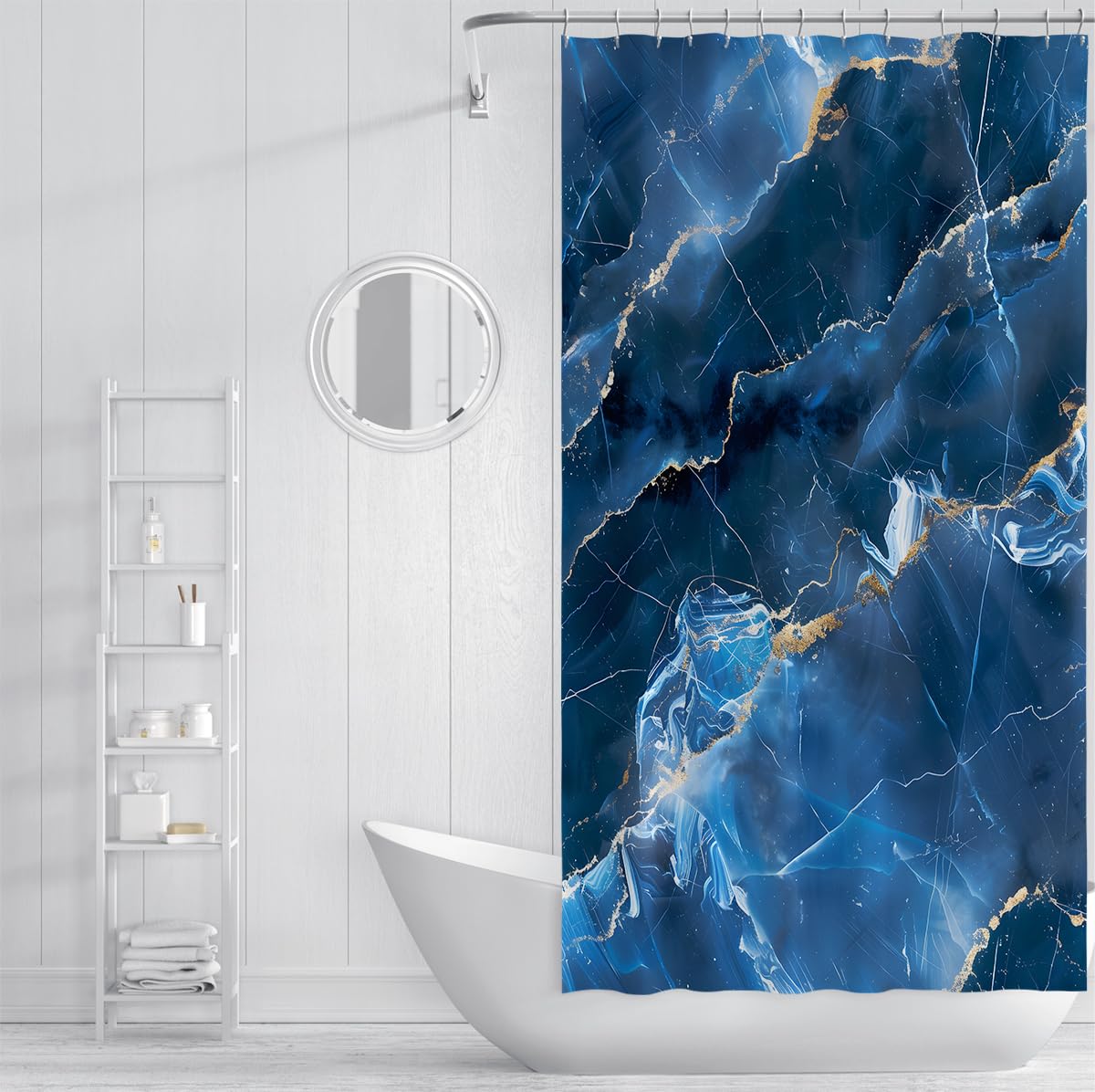 Marineblauer Marmor-Duschvorhang Luxus-Achat-Geode-Badezimmerdekoration Abstrakter moderner Mineralriss-Druck wasserdichte Stoff-Duschvorhänge 150 x 200 cm