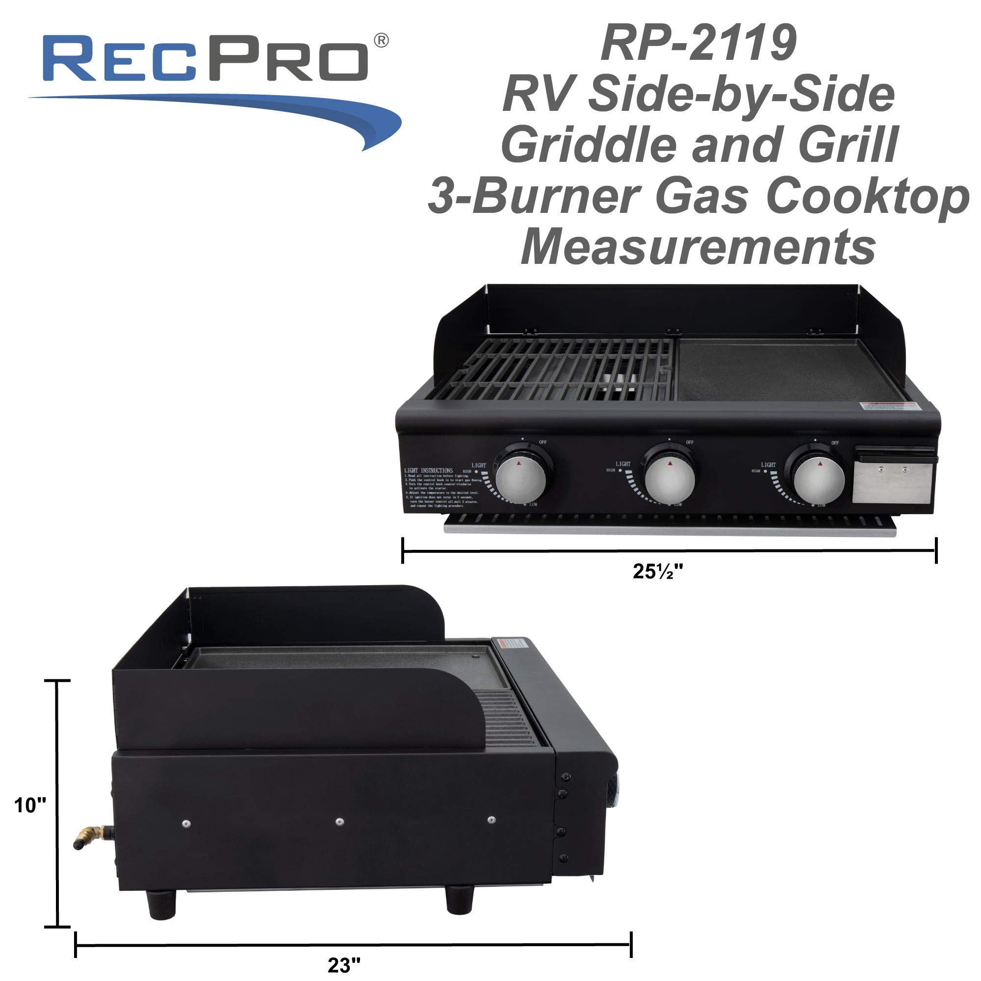 Buy RecPro RV SidebySide Griddle and Grill 3Burner Propane Gas