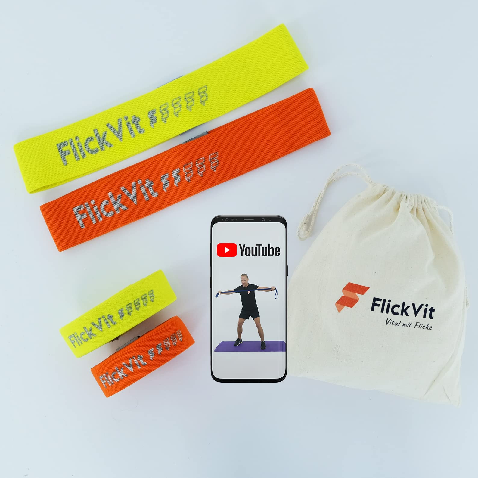 Set di fasce fitness Health (1 e 2), fascia fitness in tessuto, per trazioni, fasce di resistenza, fascia elastica sportiva, set Theraband