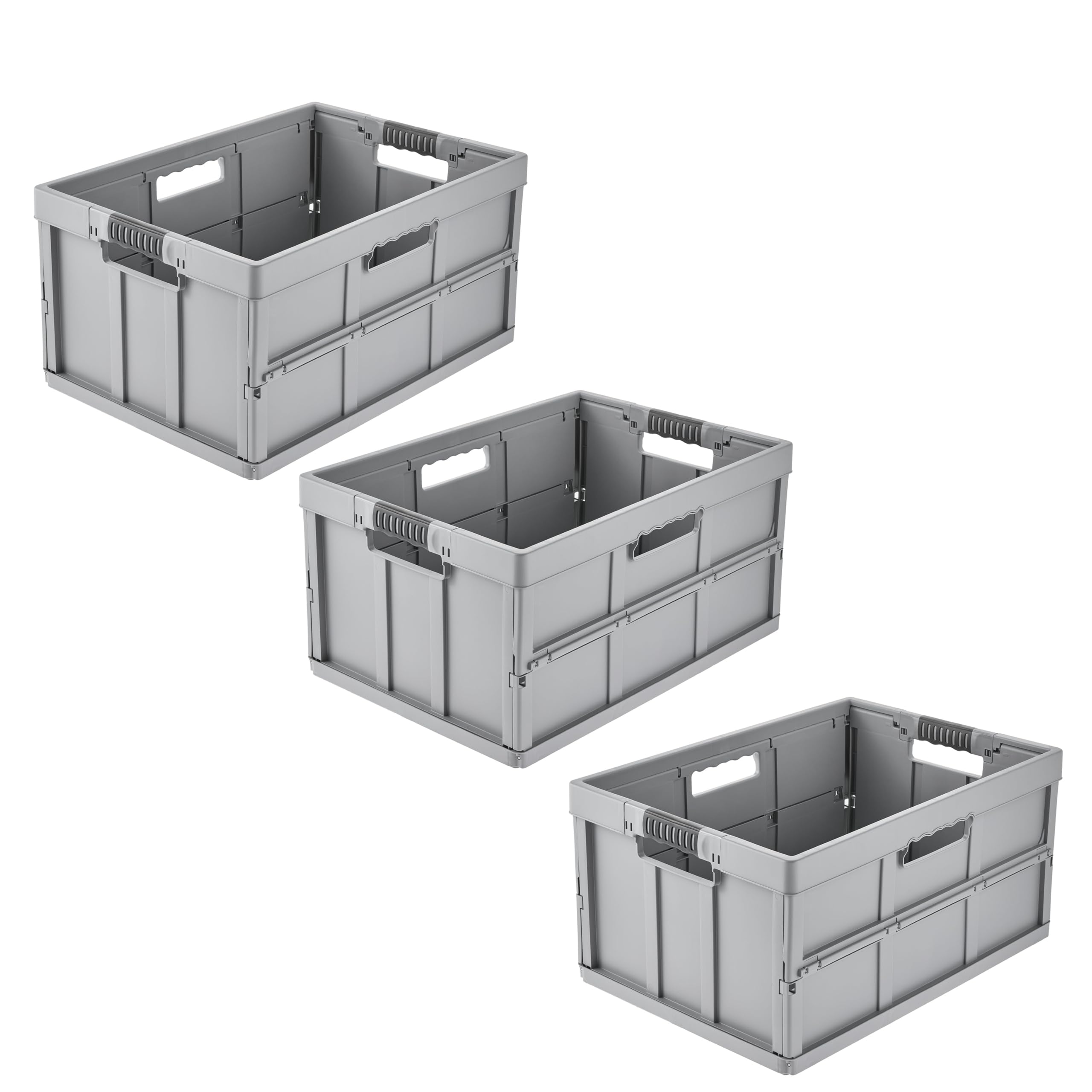 keeeper benno 3 x stabilne profesjonalne składane pudełko z uchwytami Soft-Touch, 45 l, nośność do 50 kg, pasuje do wózków na zakupy, 54 x 37 x 27,5 cm, szary (Nordic Grey)