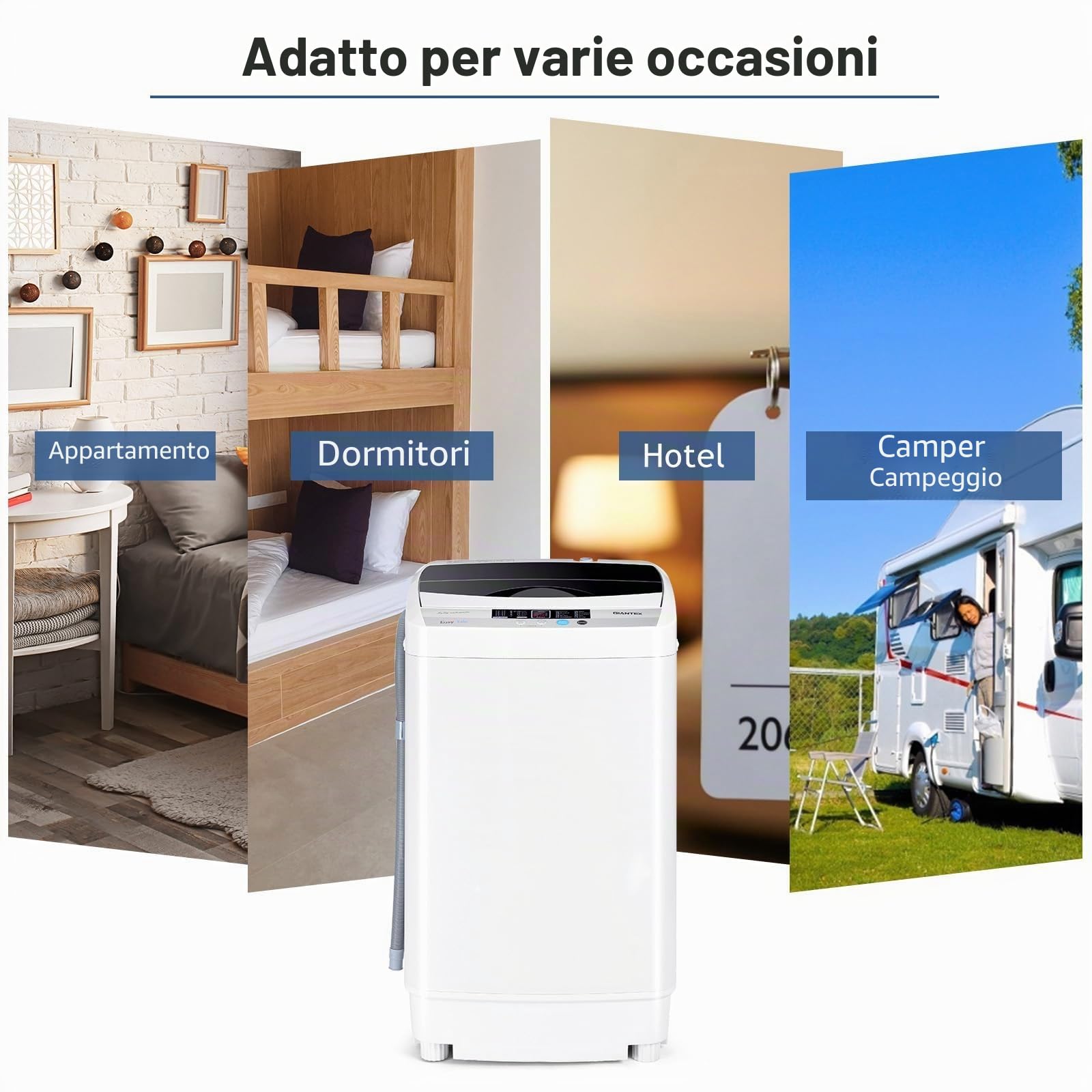 FANTASK Lavatrice piccola, 310 W/50 × 50 × 85 cm, mini lavatrice con display, pompa e centrifuga per appartamenti e camper [classe energetica B]