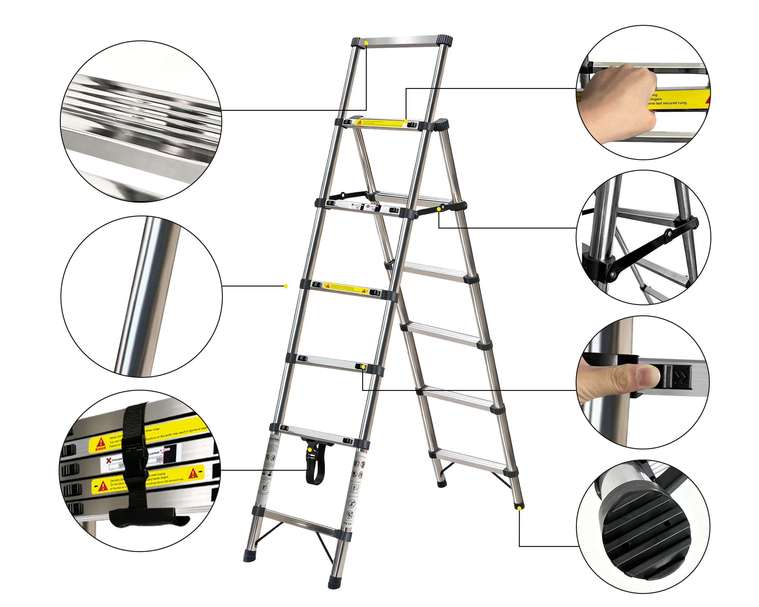 1.4+1.7 m Teleskopleiter,Edelstahl Leiter Ausziehbar,4+5 Treppe Ausziehbare Leiter Mehrzweckleiter für Dach Haushaltsleiter Außenleiter Wohnmobil 150 kg Belastbarkeit