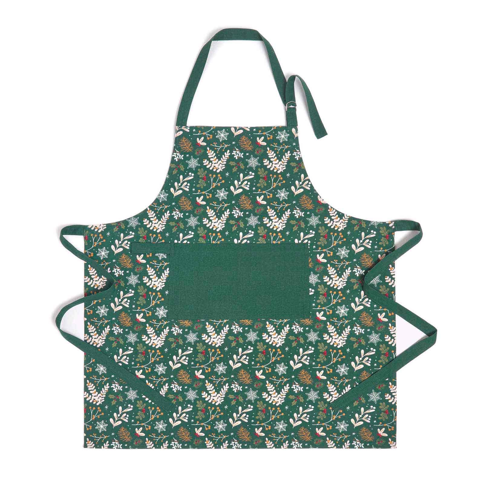 Homescapes Dark Green Festive Forest Green Christmas Apron In