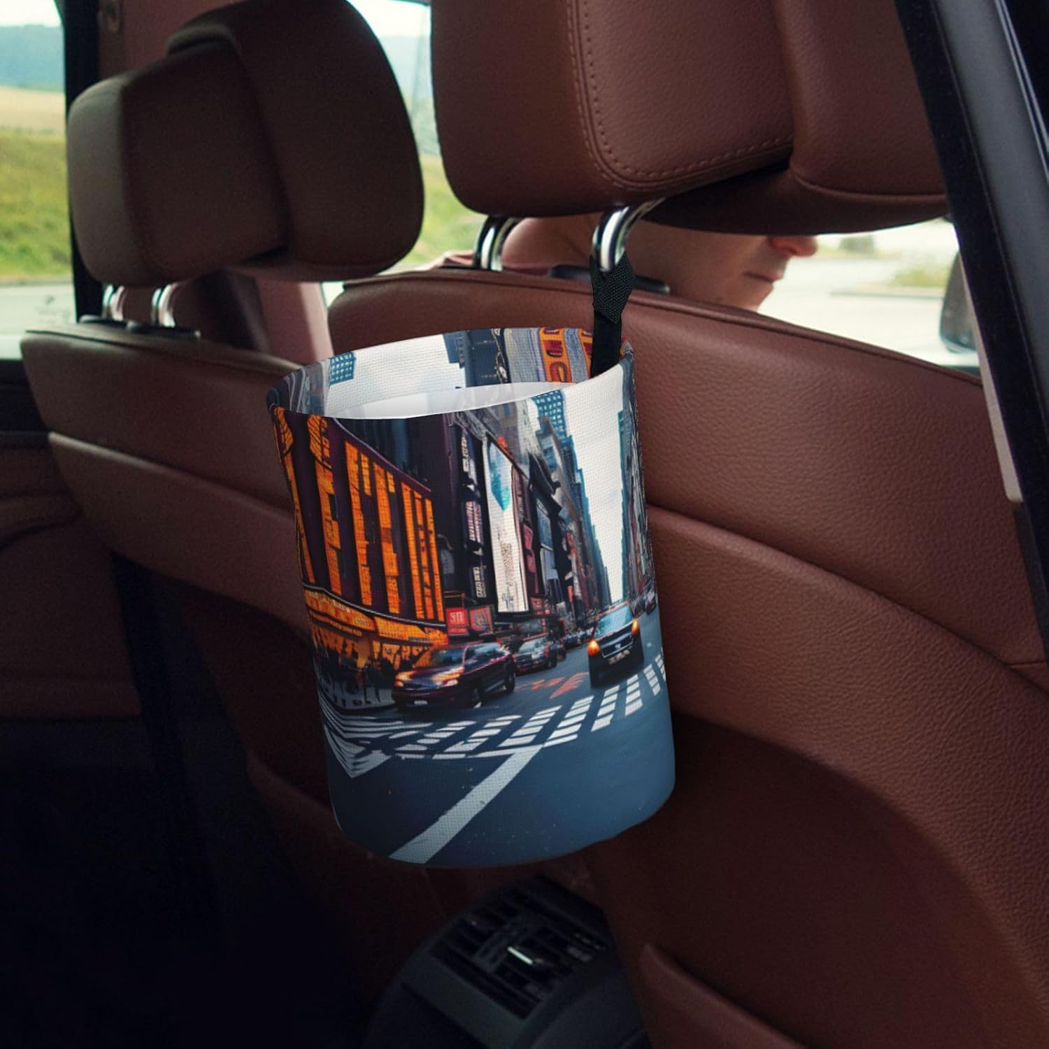 New York City Print Collapsible Leakproof Car Trash Can,Car Storage Bag for Camping,Hanging Car Garbage Can