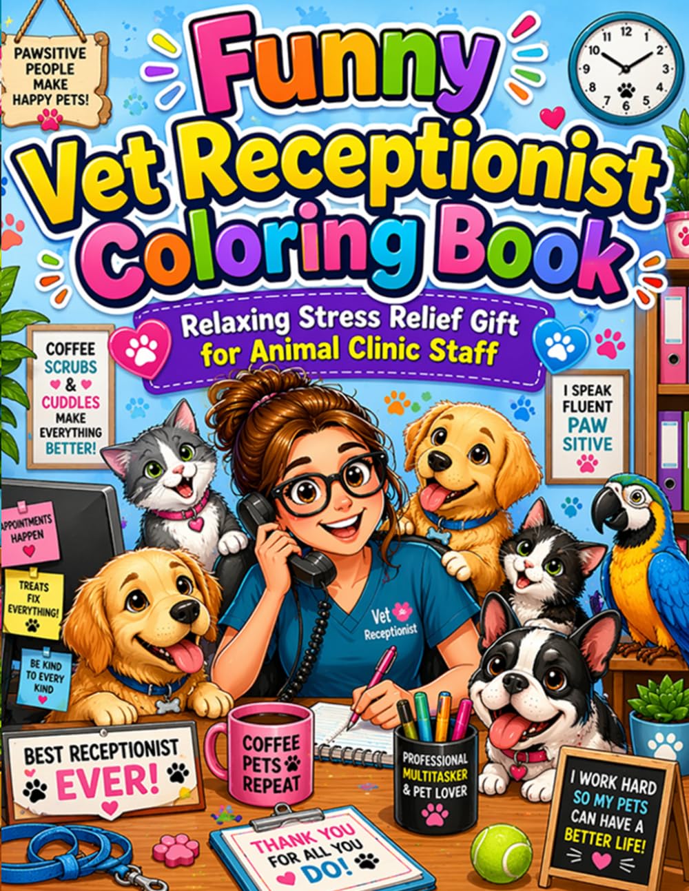 Funny Vet Receptionist Coloring Book: Relaxing Stress Relief Gift for Animal Clinic Staff: Funny and relaxing coloring pages for veterinary receptionists animal lovers and busy clinic staff