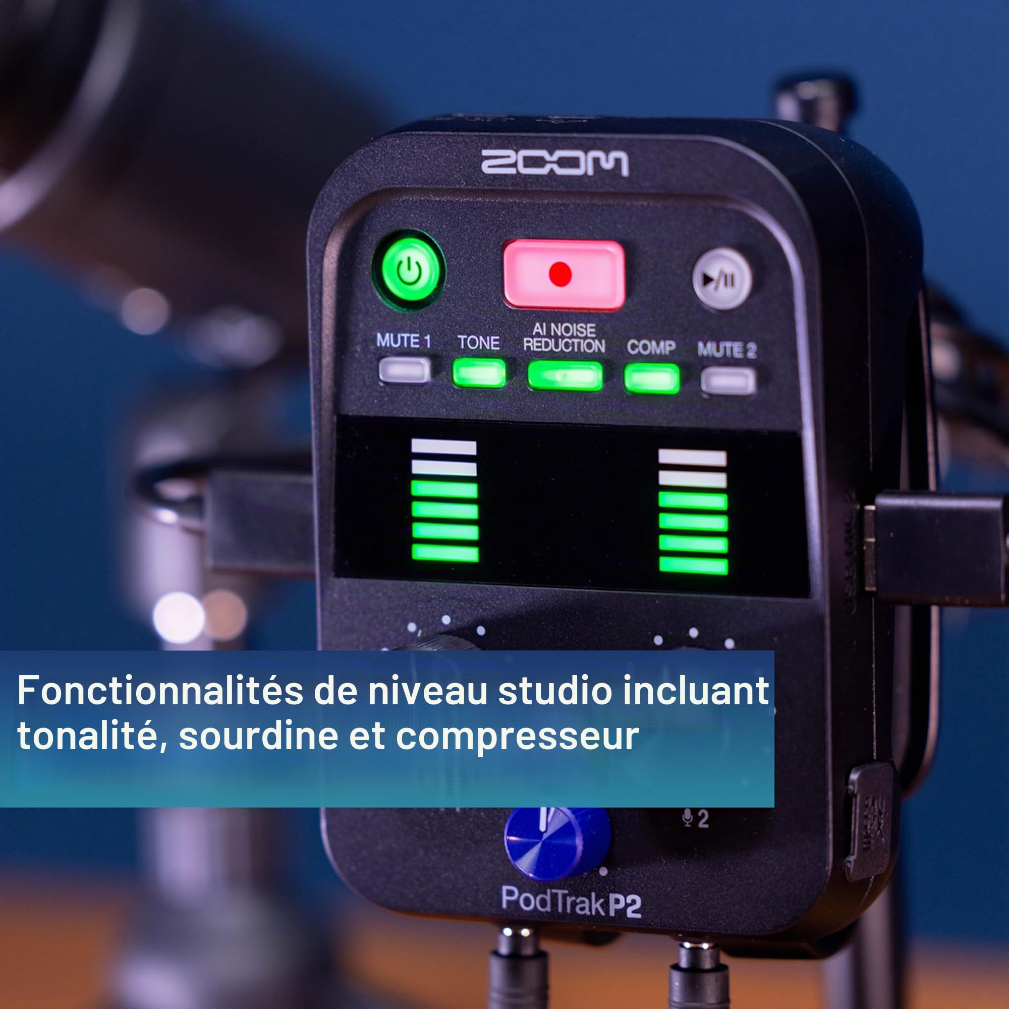 Zoom - P2 PodTrak Enregistreur de Podcast Portable, mélangeur de Podcast et Interface pour enregistrements de Podcast Mobiles en qualité Audio Professionnelle, 2 entrées Microphone USB, Noir