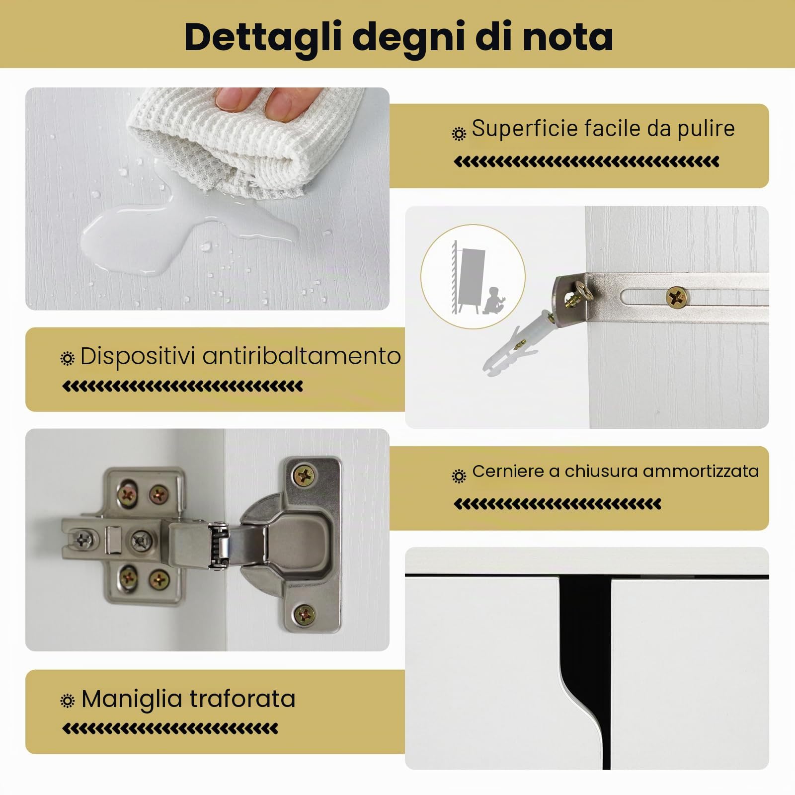 KOMFOTTEU Credenza Cucina Bianca, Armadio Dispensa con Ante, Ripiano Regolabile in 5 Livelli e Dispositivo Anti-Ribaltamento, Mobile Buffet per Soggiorno e Corridoio, 106x38x80cm (L x P x A) (Bianco)