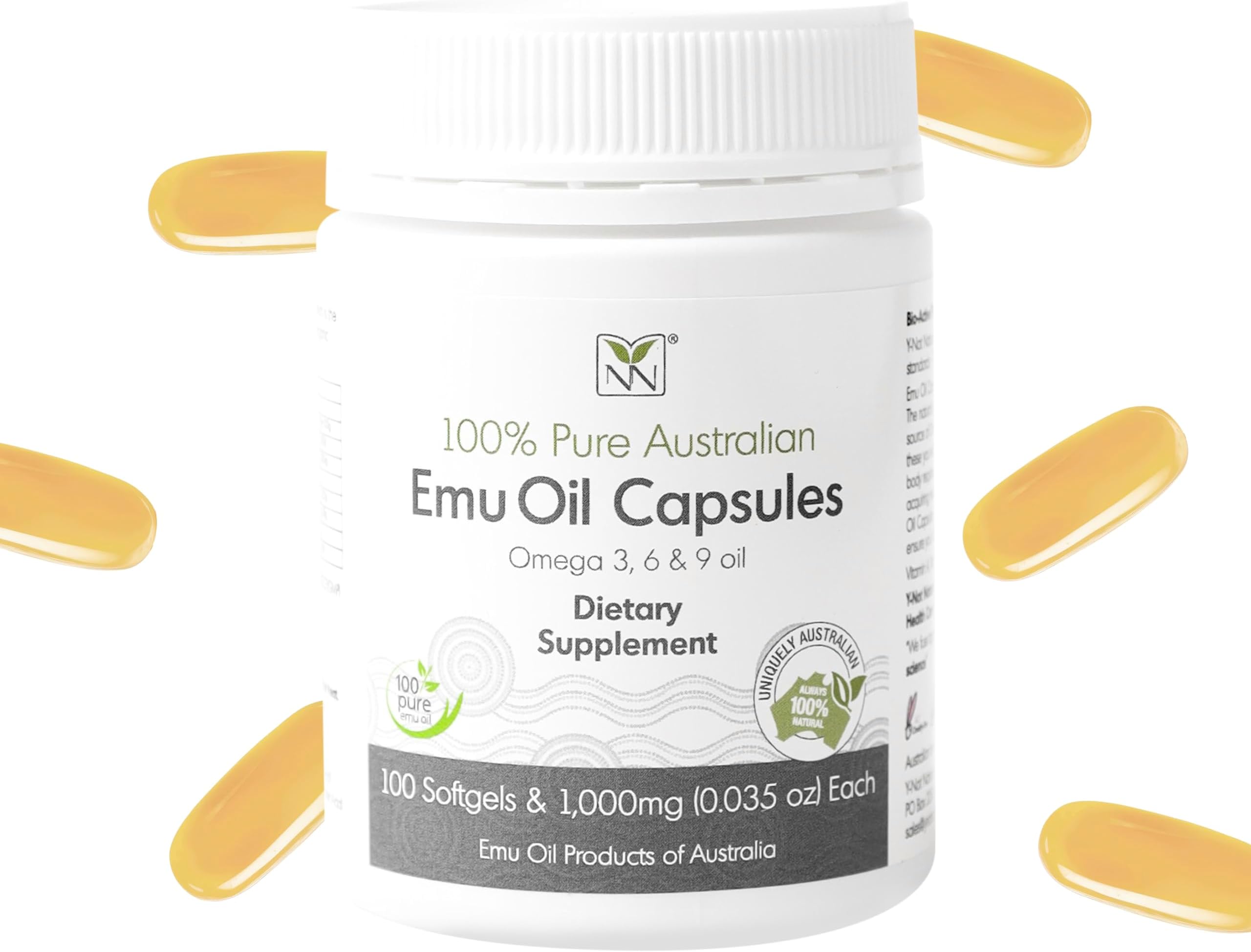 - Y Not Natural Emu Oil Capsules - Heart, Hair, Metabolism & Joint Support Supplement - Pharmaceutical Grade Emu Oil with CLA, Omegas 3, 6 & 9 with Vitamin K2, A & E 1000mg, 100 Capsules